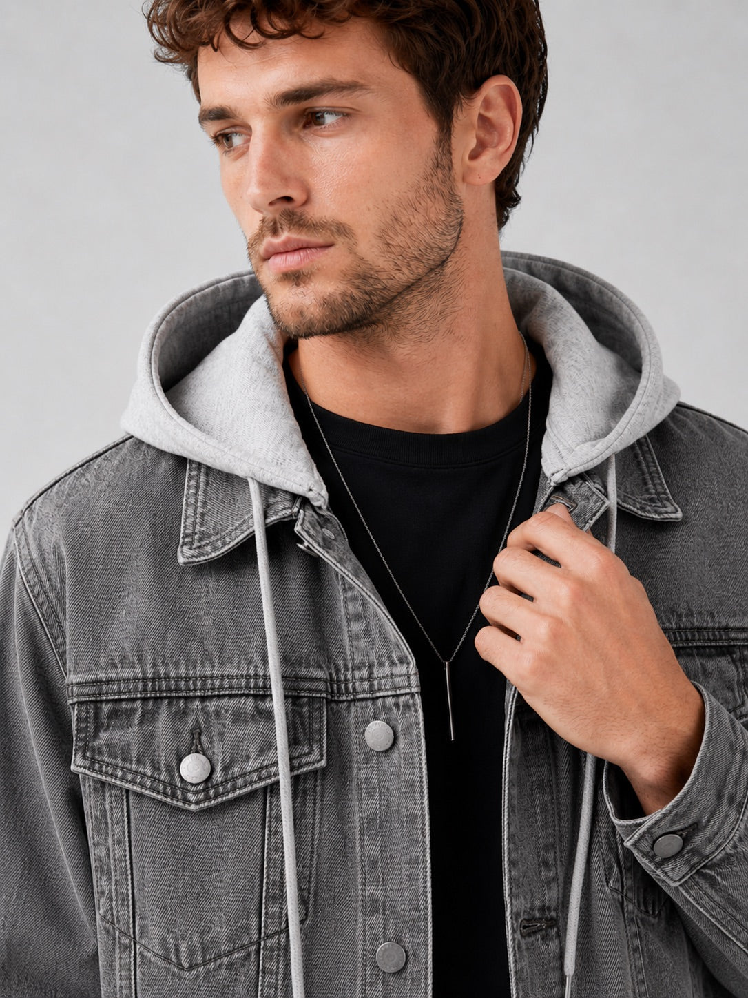 Men’s Hooded Denim Jacket Detachable Hood Loose Fit Winter Autumn Jacket for Streetwear and Everyday Wear