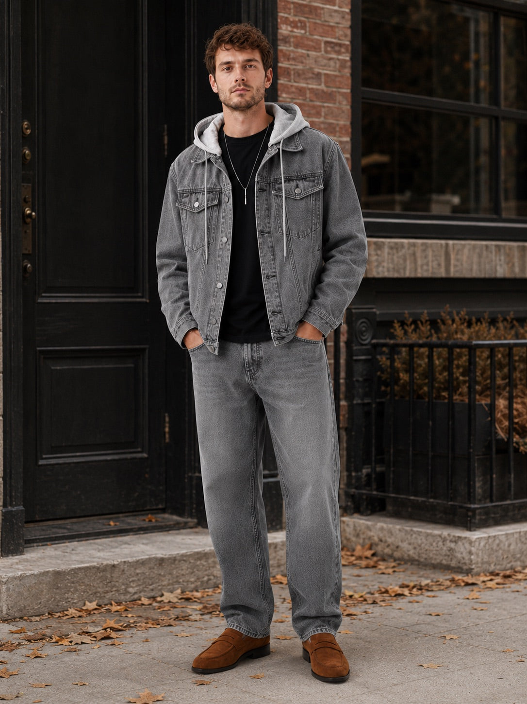 Men’s Hooded Denim Jacket Detachable Hood Loose Fit Winter Autumn Jacket for Streetwear and Everyday Wear