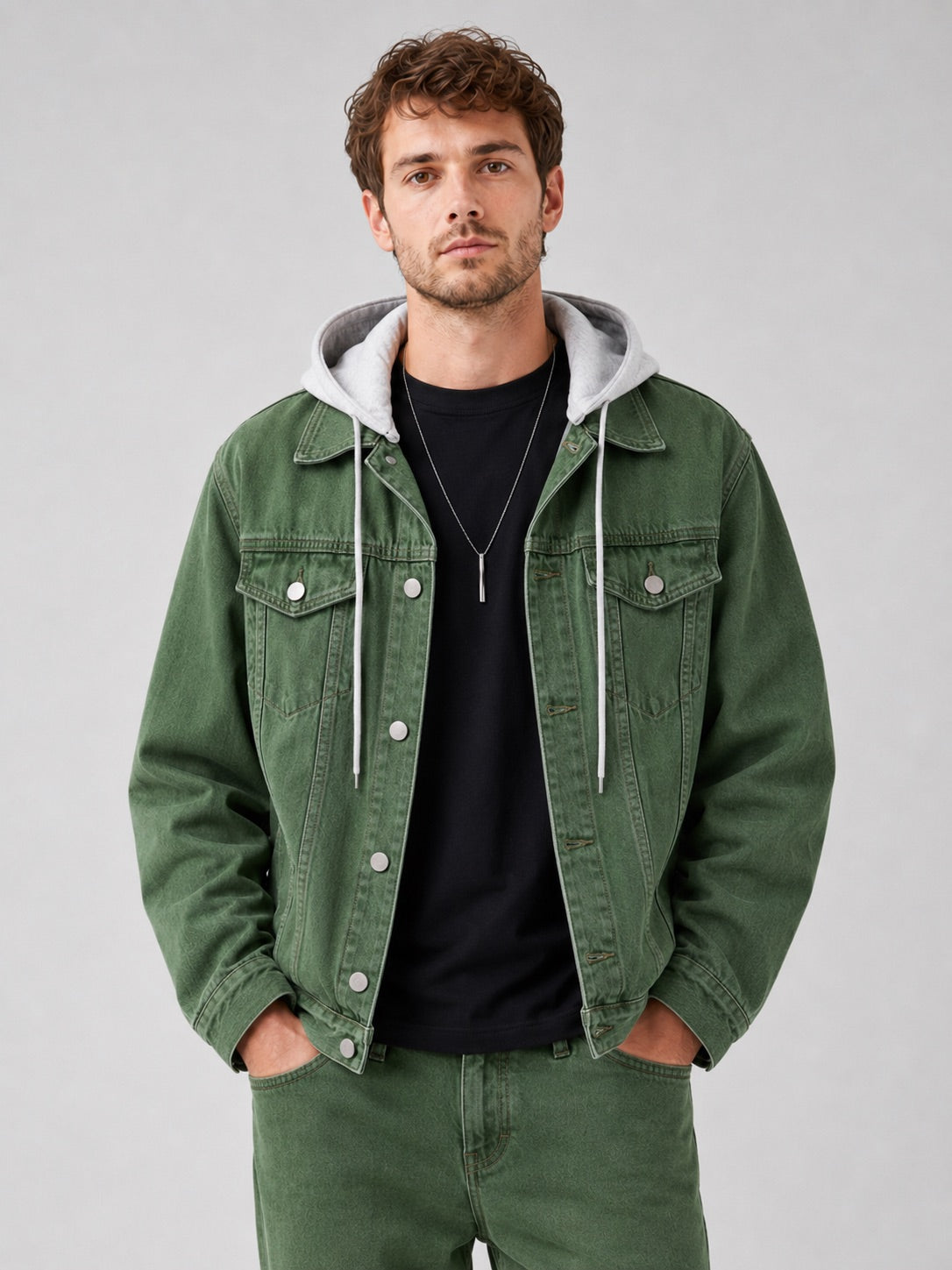 Men’s Hooded Denim Jacket Detachable Hood Loose Fit Winter Autumn Jacket for Streetwear and Everyday Wear