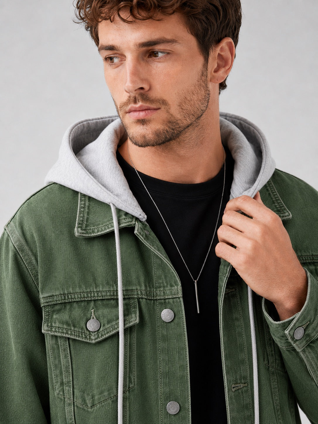 Men’s Hooded Denim Jacket Detachable Hood Loose Fit Winter Autumn Jacket for Streetwear and Everyday Wear
