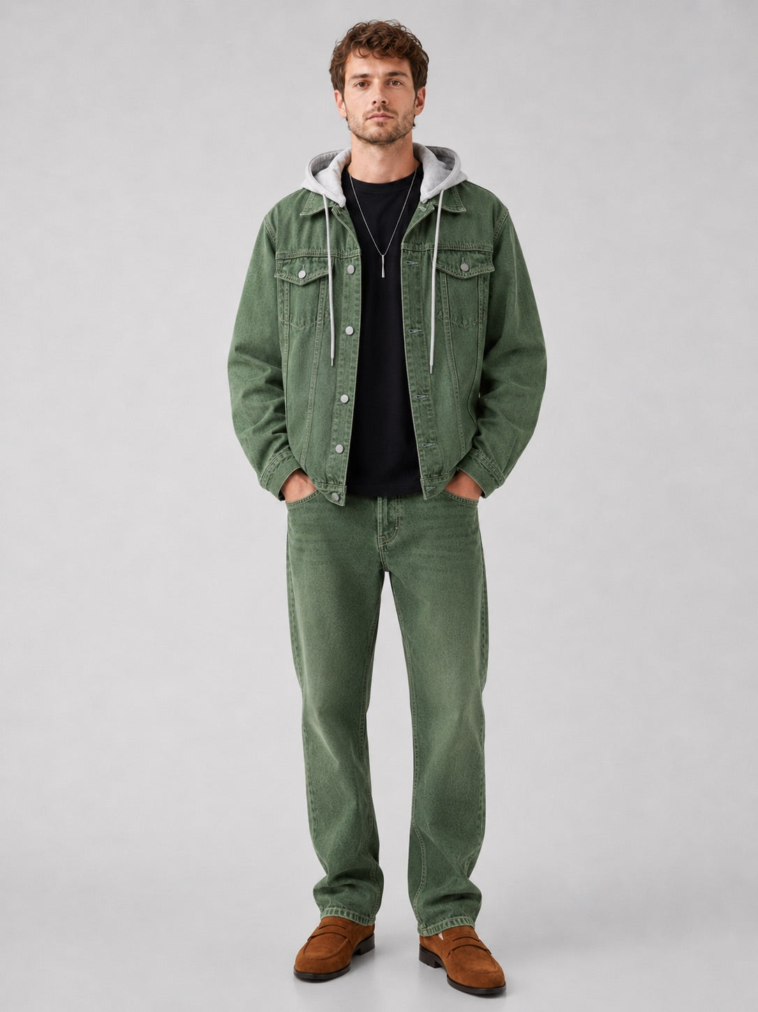 Men’s Hooded Denim Jacket Detachable Hood Loose Fit Winter Autumn Jacket for Streetwear and Everyday Wear