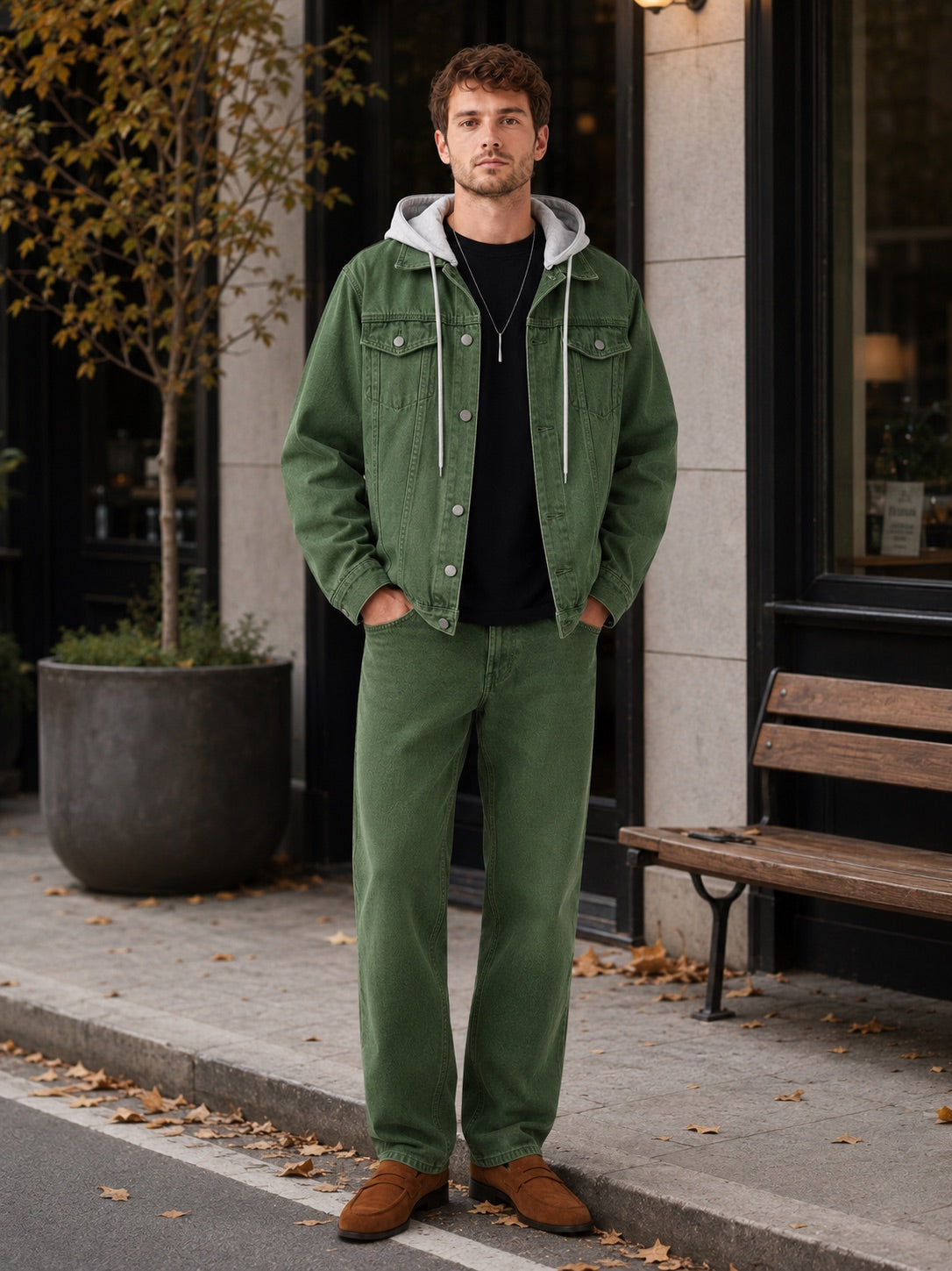 Men’s Hooded Denim Jacket Detachable Hood Loose Fit Winter Autumn Jacket for Streetwear and Everyday Wear