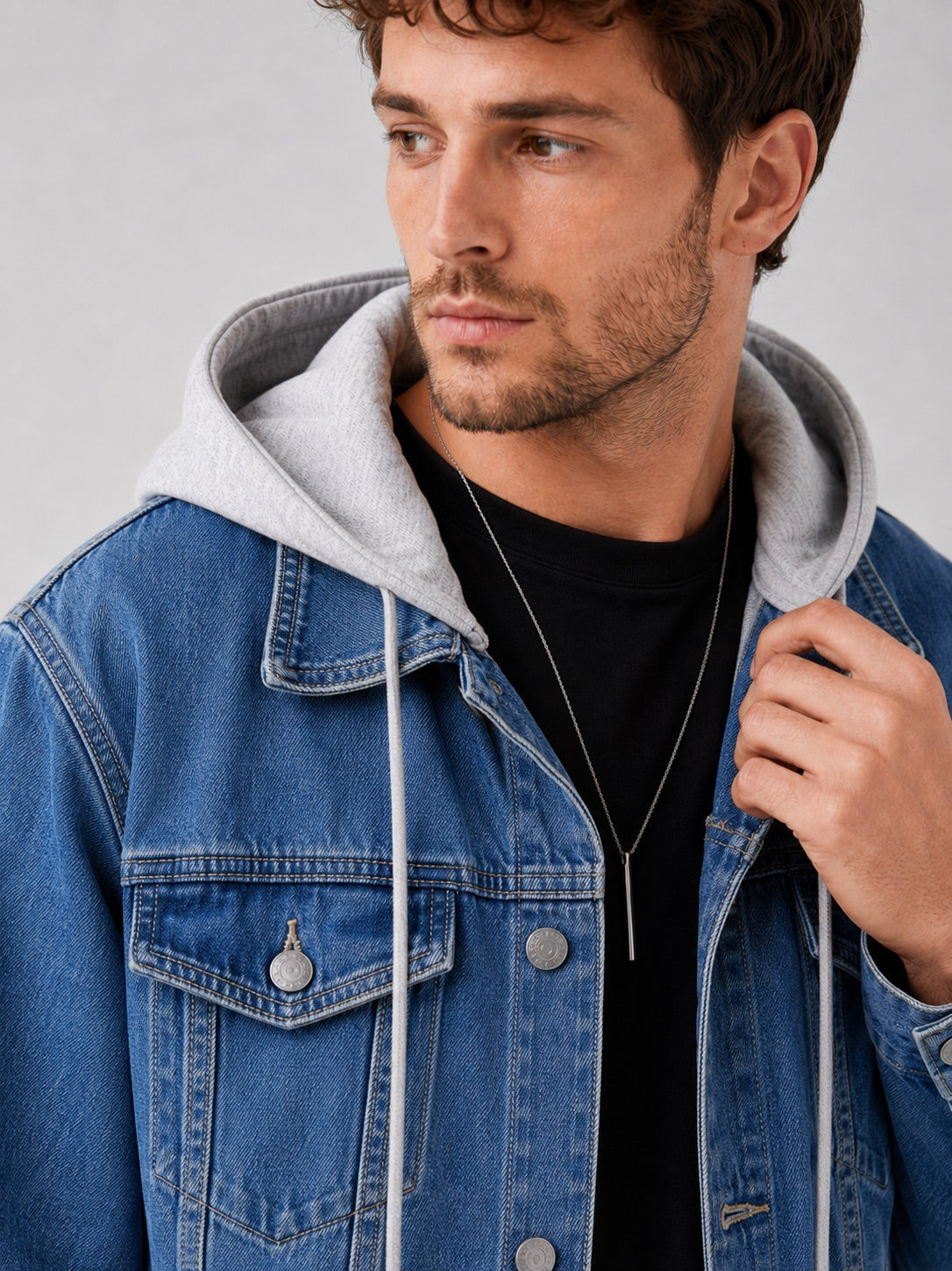 Men’s Hooded Denim Jacket Detachable Hood Loose Fit Winter Autumn Jacket for Streetwear and Everyday Wear