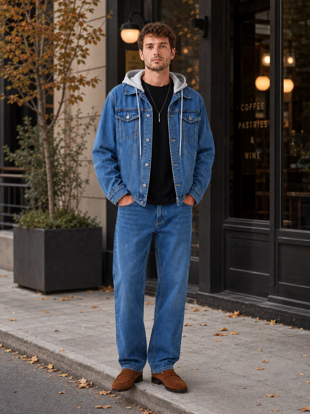 Men’s Hooded Denim Jacket Detachable Hood Loose Fit Winter Autumn Jacket for Streetwear and Everyday Wear
