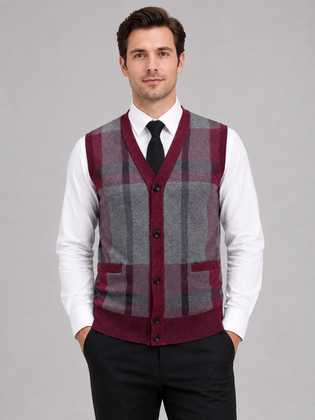 Men’s Fleece Sleeveless Jumper V-Neck Button Front Knit Autumn Winter Layer for Business Casual and Everyday Wear