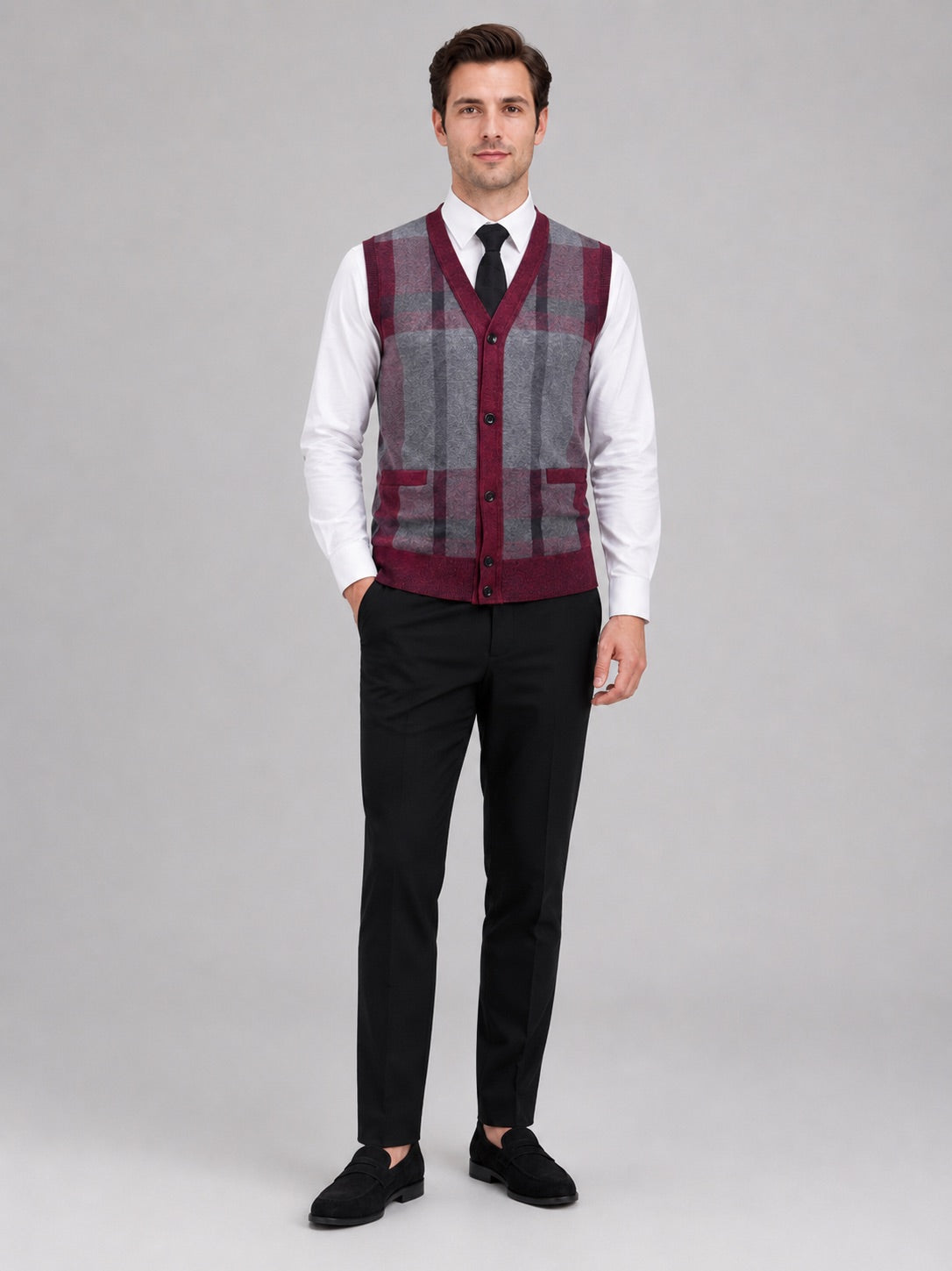 Men’s Fleece Sleeveless Jumper V-Neck Button Front Knit Autumn Winter Layer for Business Casual and Everyday Wear
