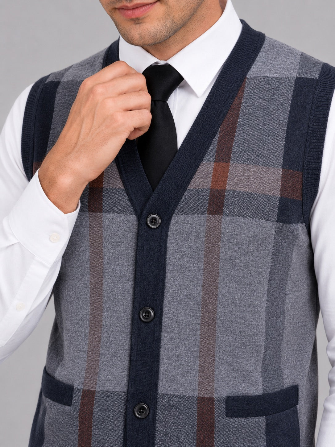 Men’s Fleece Sleeveless Jumper V-Neck Button Front Knit Autumn Winter Layer for Business Casual and Everyday Wear
