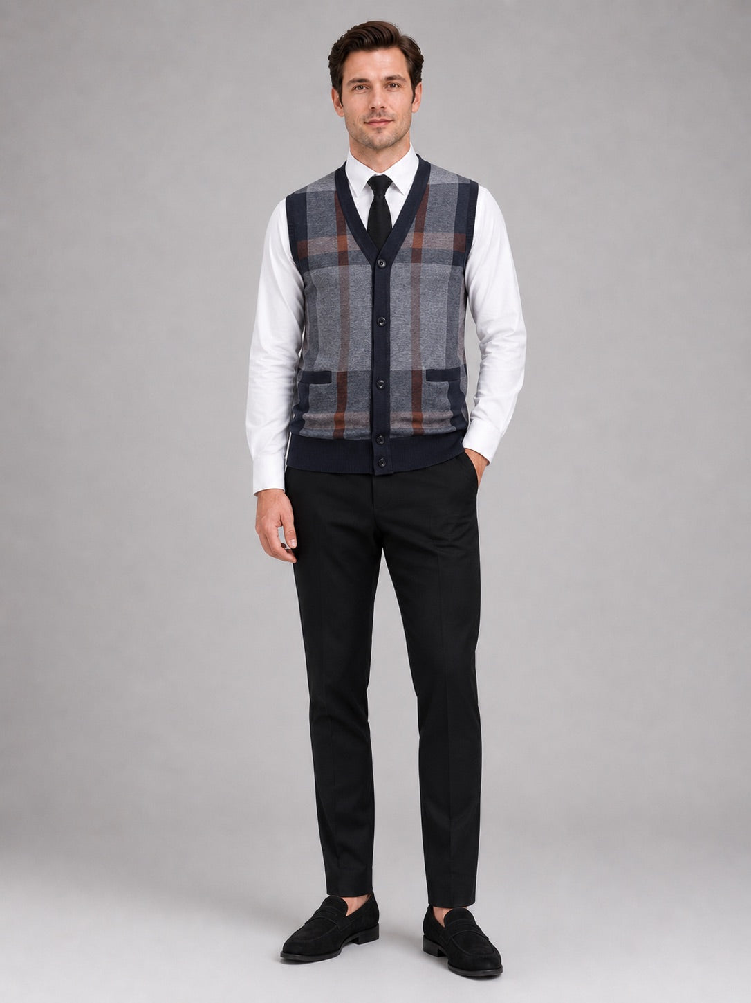 Men’s Fleece Sleeveless Jumper V-Neck Button Front Knit Autumn Winter Layer for Business Casual and Everyday Wear