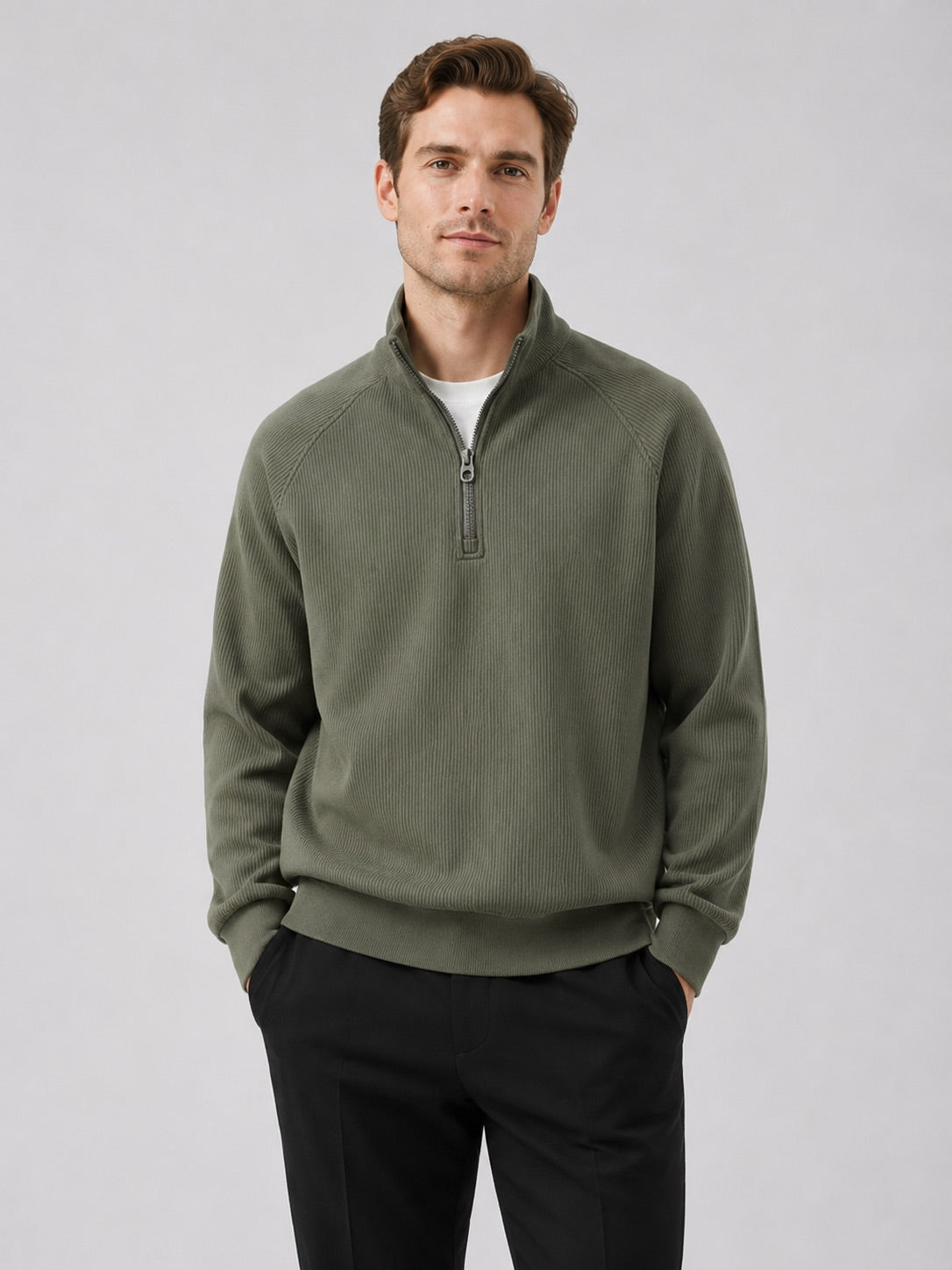 Men’s Quarter Zip Jumper Loose Fit Stand Collar Autumn Pullover for Casual and Everyday Wear
