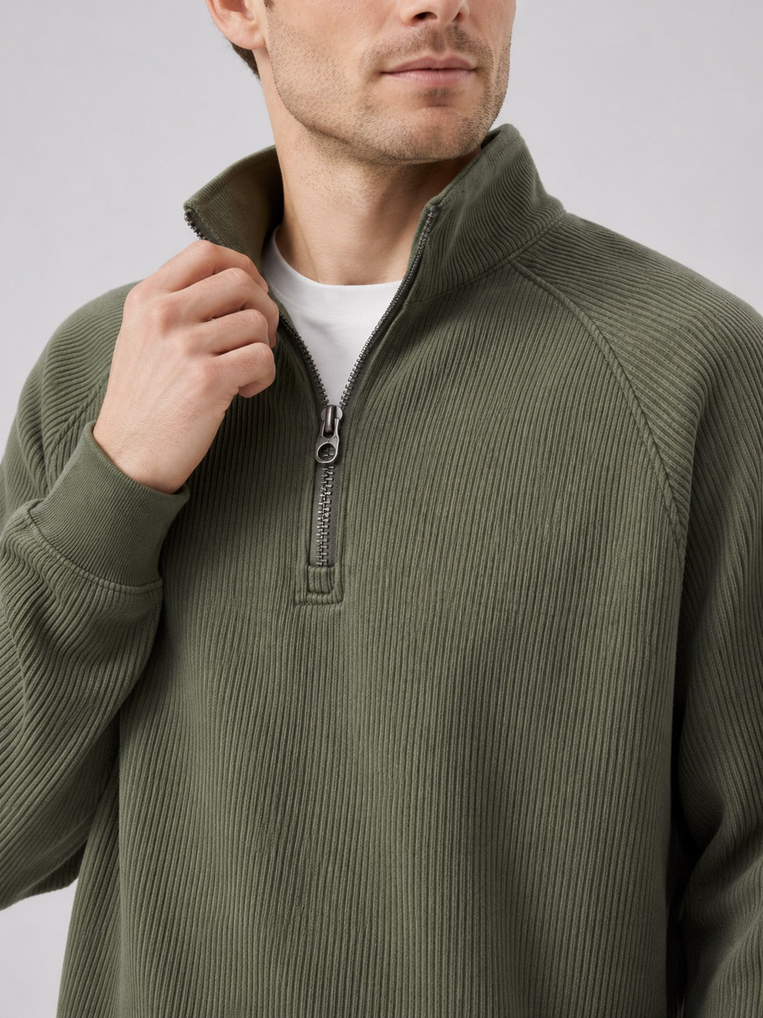 Men’s Quarter Zip Jumper Loose Fit Stand Collar Autumn Pullover for Casual and Everyday Wear