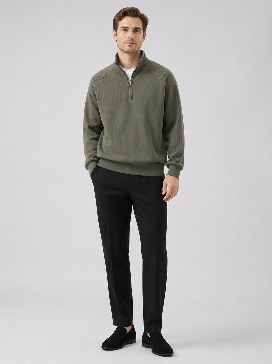 Men’s Quarter Zip Jumper Loose Fit Stand Collar Autumn Pullover for Casual and Everyday Wear