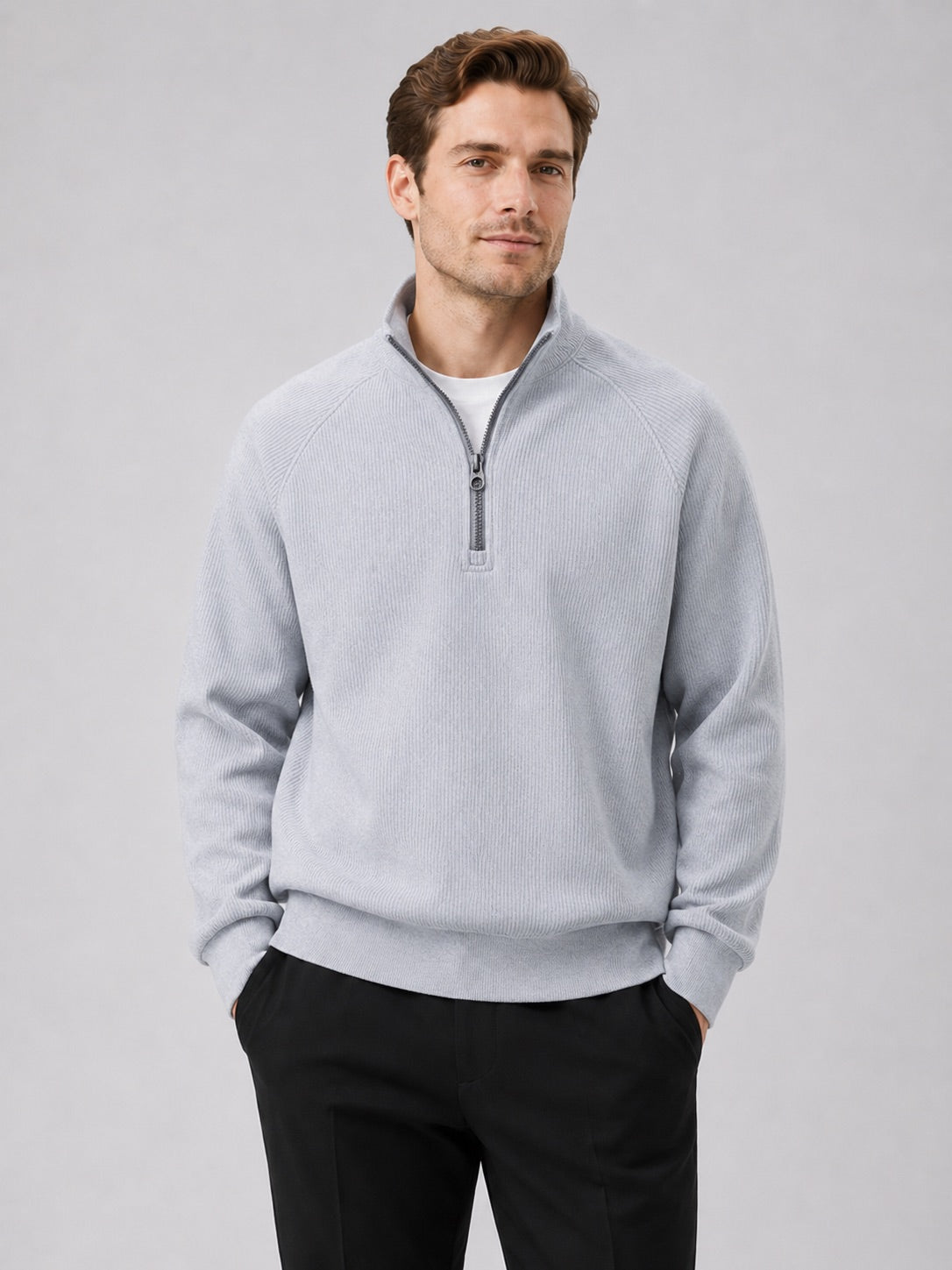Men’s Quarter Zip Jumper Loose Fit Stand Collar Autumn Pullover for Casual and Everyday Wear