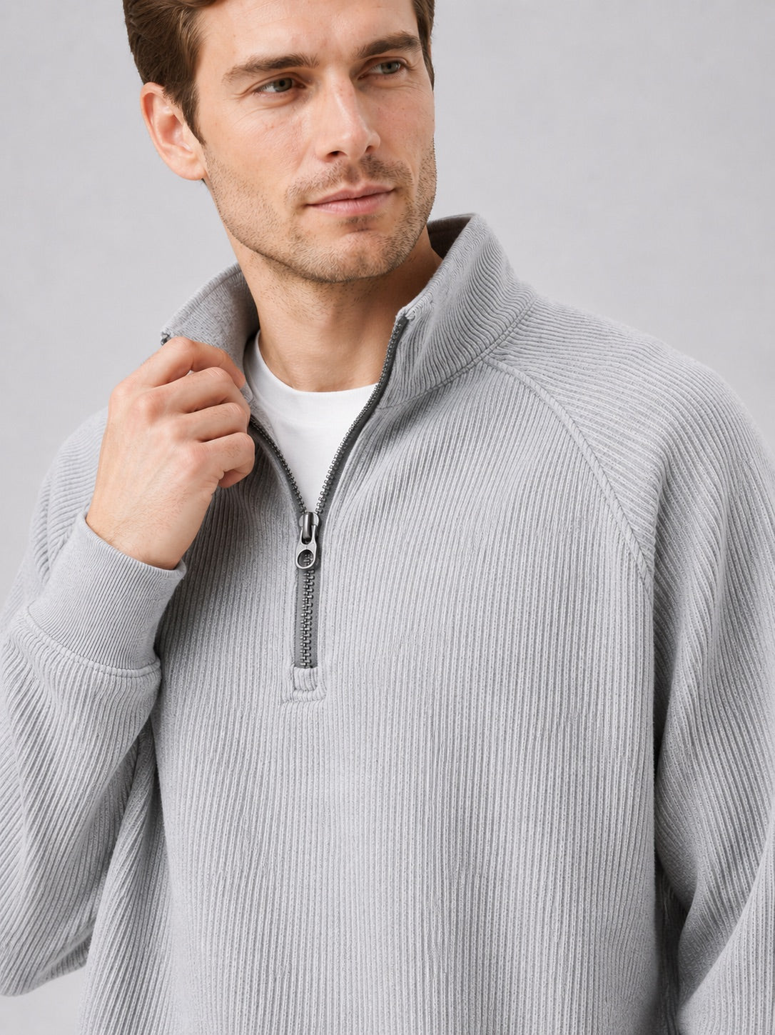 Men’s Quarter Zip Jumper Loose Fit Stand Collar Autumn Pullover for Casual and Everyday Wear