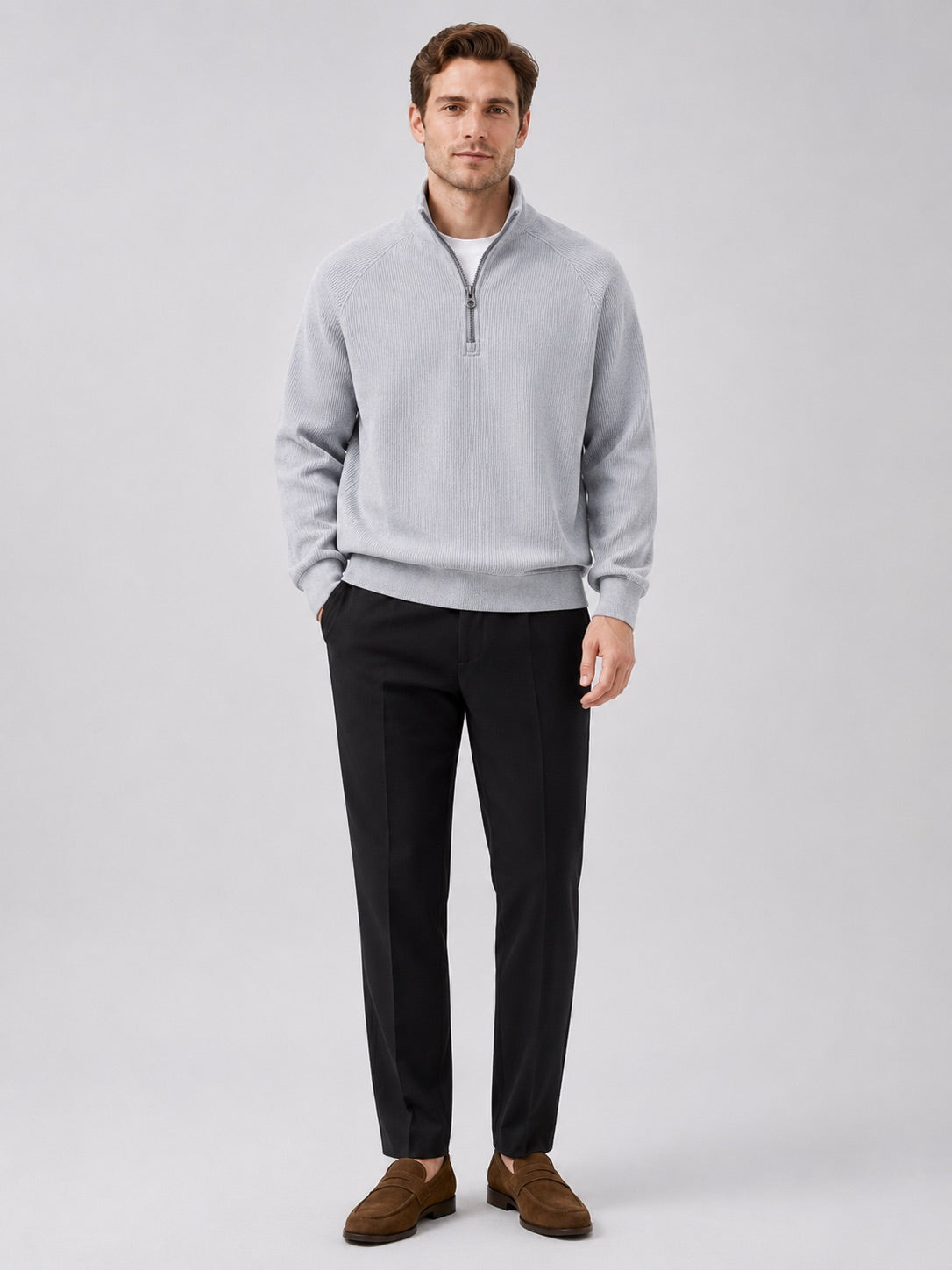 Men’s Quarter Zip Jumper Loose Fit Stand Collar Autumn Pullover for Casual and Everyday Wear