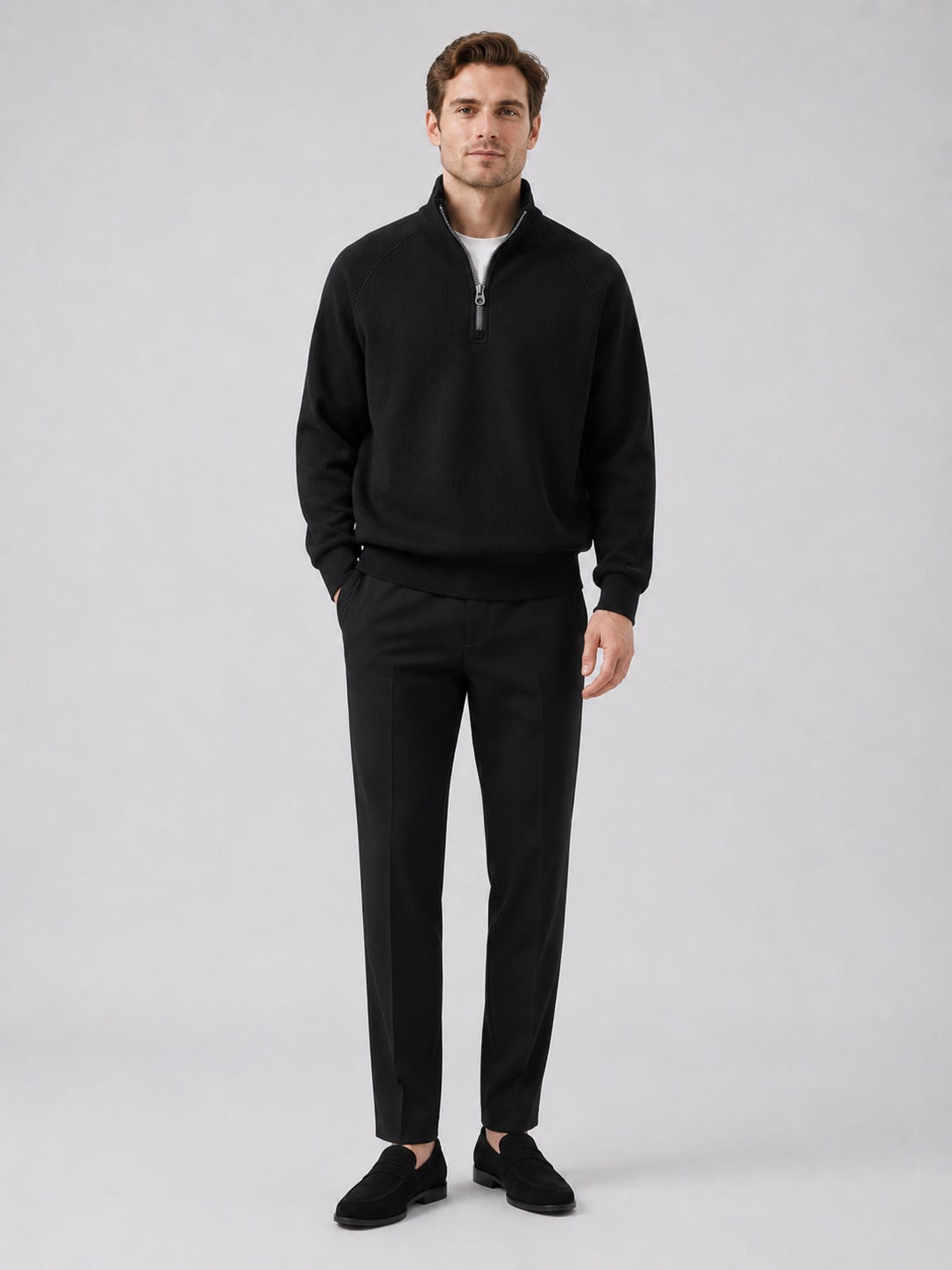 Men’s Quarter Zip Jumper Loose Fit Stand Collar Autumn Pullover for Casual and Everyday Wear