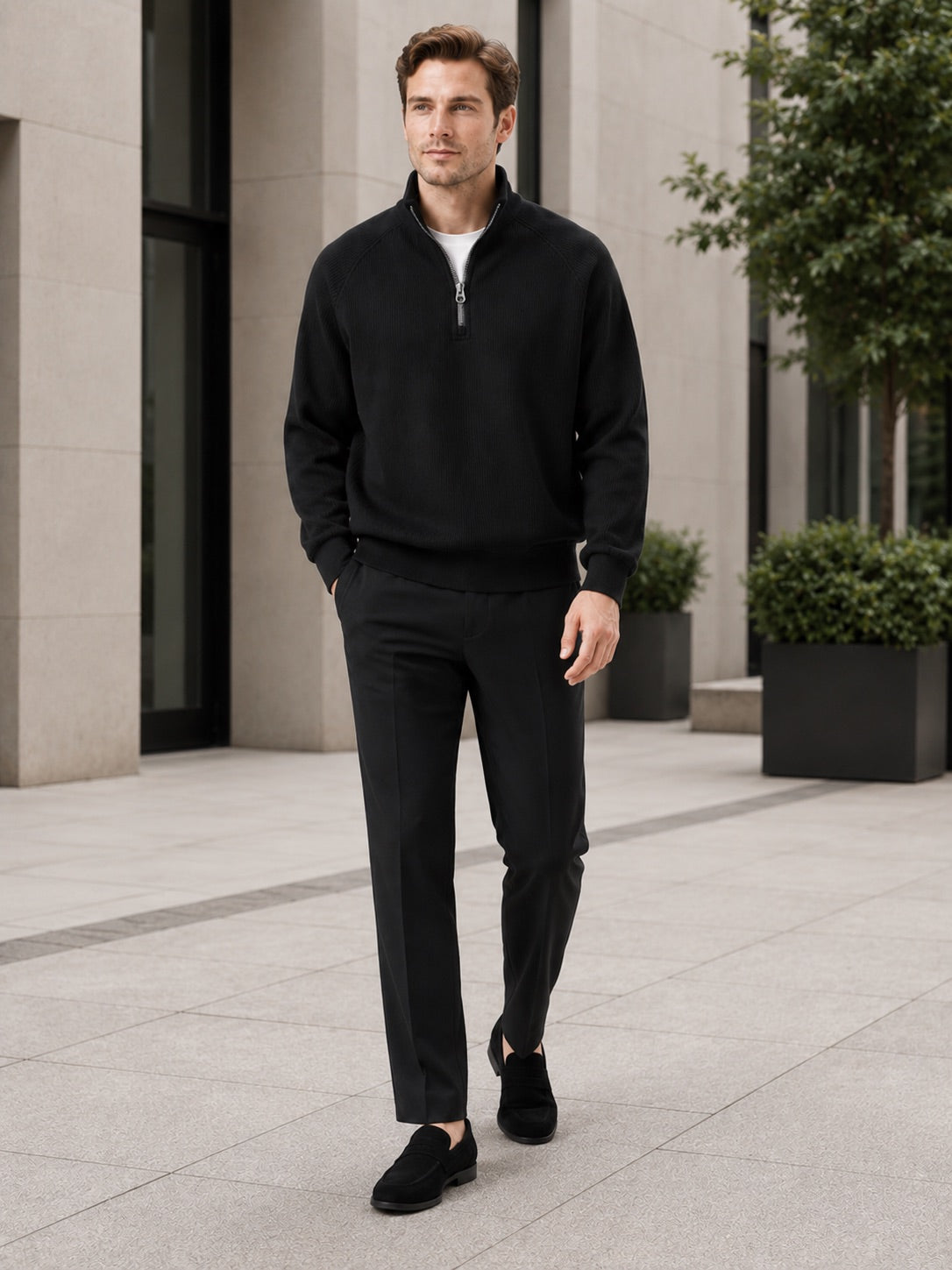 Men’s Quarter Zip Jumper Loose Fit Stand Collar Autumn Pullover for Casual and Everyday Wear