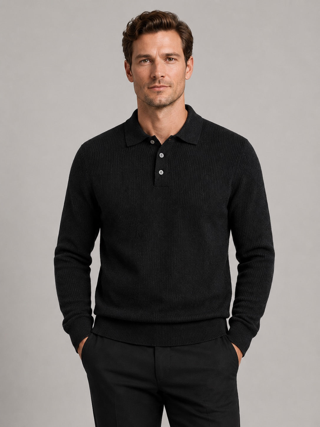 Men’s Polo Neck Jumper Solid Colour Warm Knit Autumn Winter Pullover for Business Casual and Everyday Wear