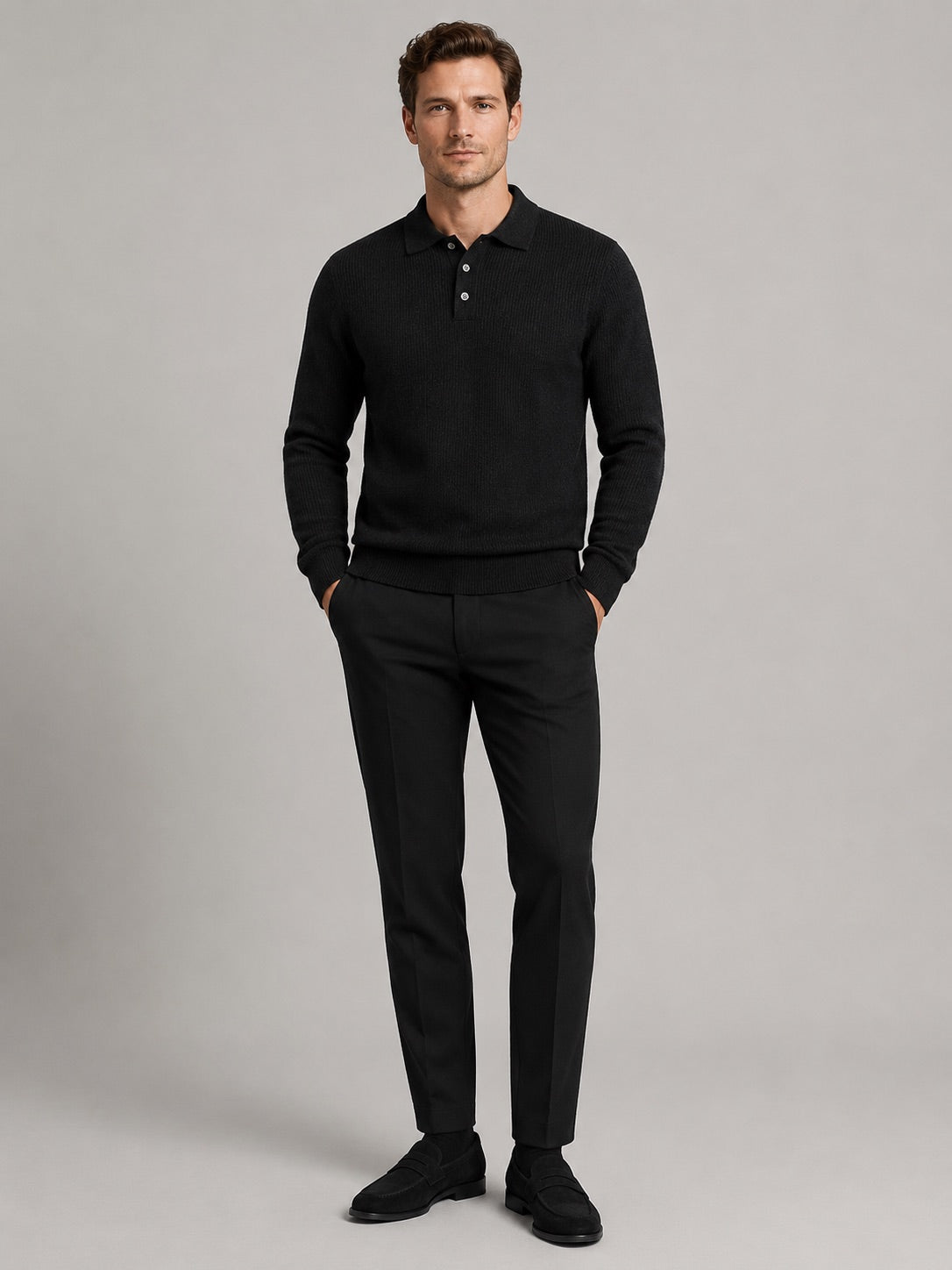 Men’s Polo Neck Jumper Solid Colour Warm Knit Autumn Winter Pullover for Business Casual and Everyday Wear