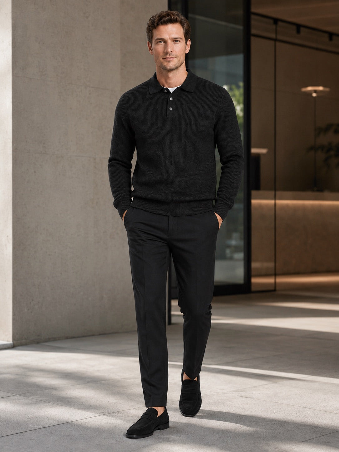 Men’s Polo Neck Jumper Solid Colour Warm Knit Autumn Winter Pullover for Business Casual and Everyday Wear