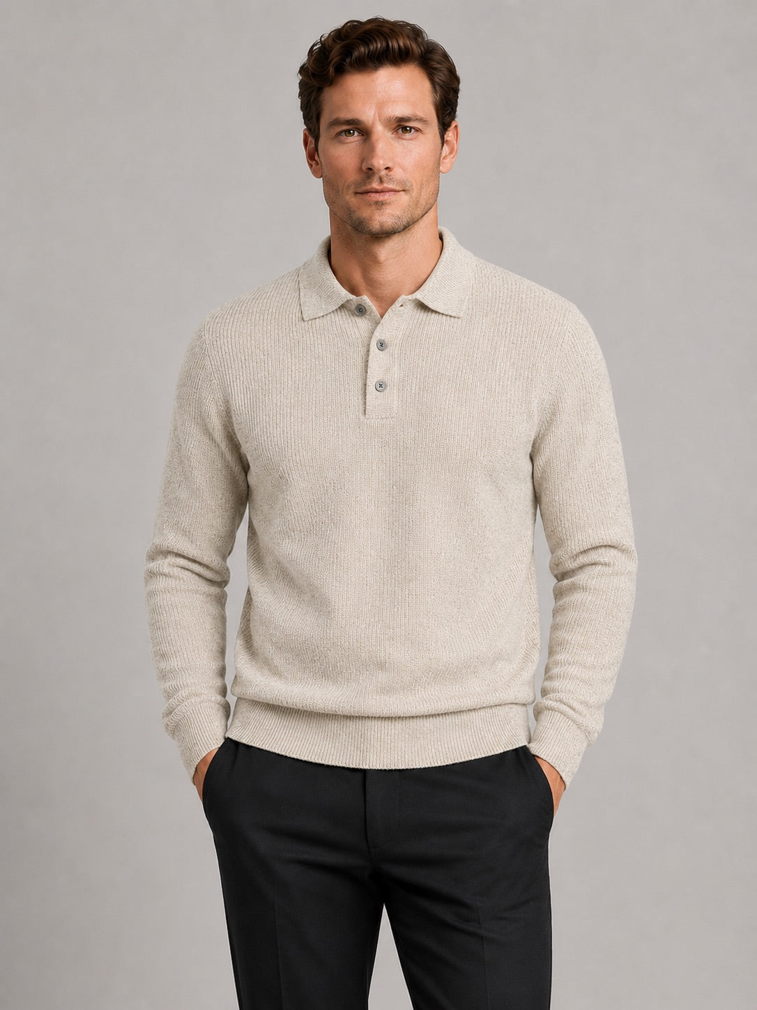 Men’s Polo Neck Jumper Solid Colour Warm Knit Autumn Winter Pullover for Business Casual and Everyday Wear
