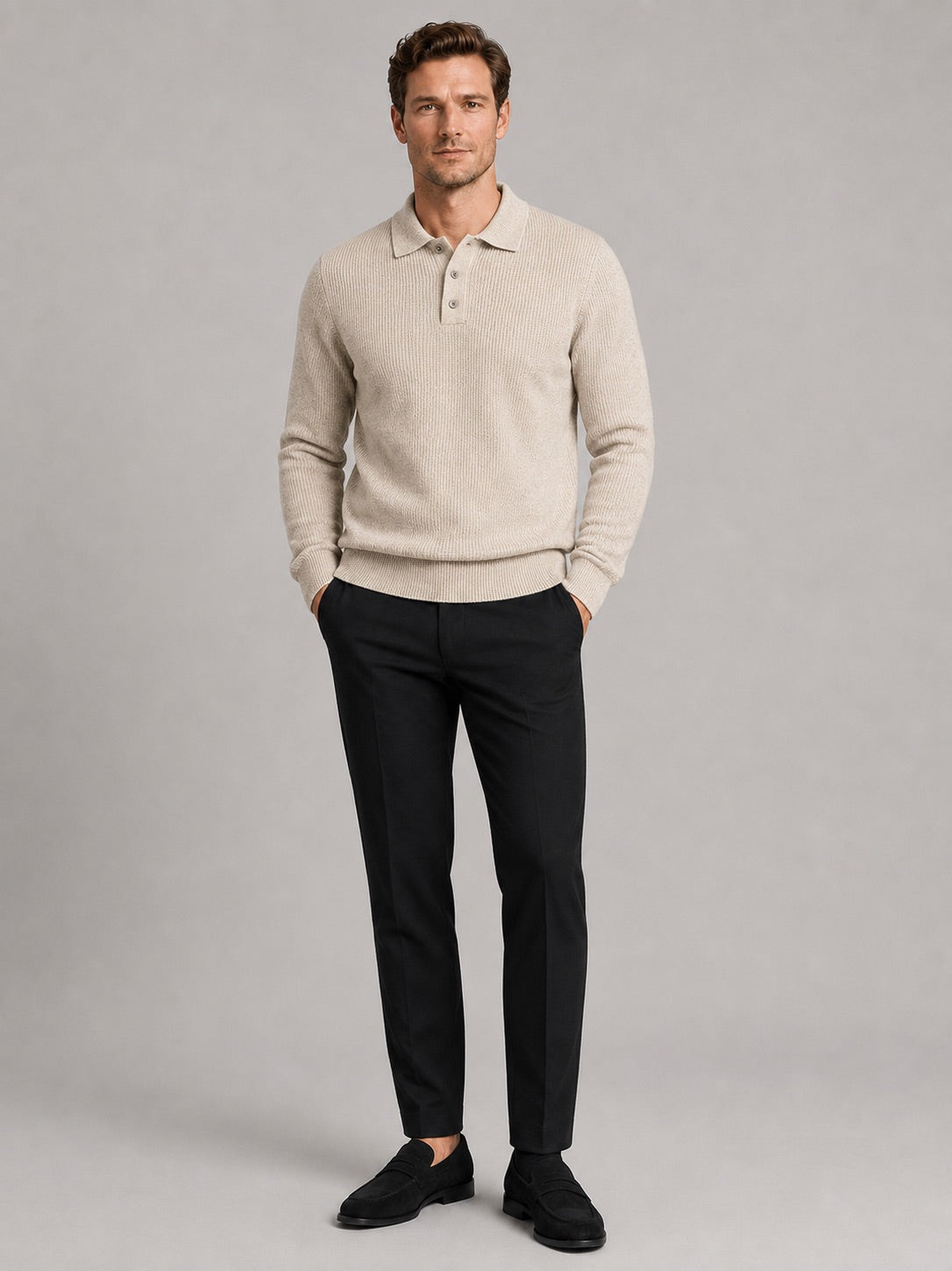 Men’s Polo Neck Jumper Solid Colour Warm Knit Autumn Winter Pullover for Business Casual and Everyday Wear