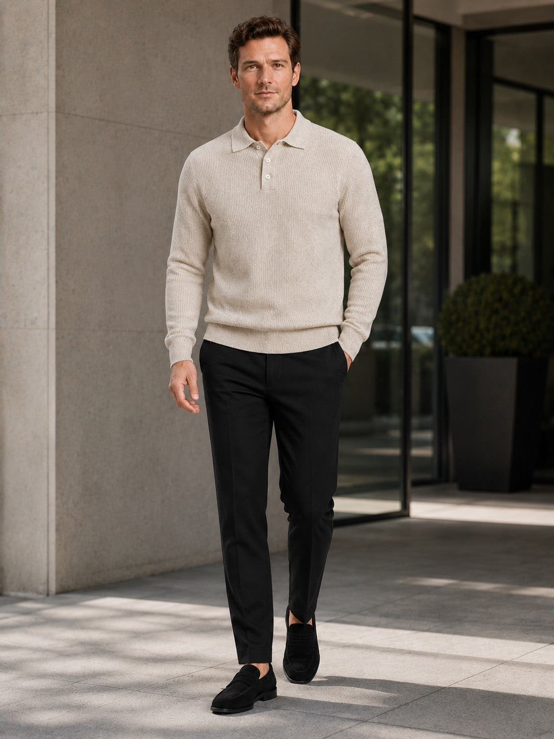 Men’s Polo Neck Jumper Solid Colour Warm Knit Autumn Winter Pullover for Business Casual and Everyday Wear
