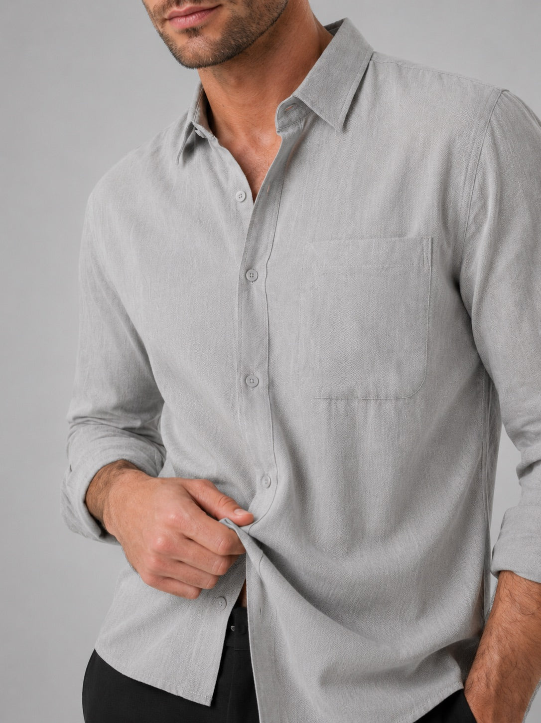Men’s Button-Down Long Sleeve Shirt Solid Colour Summer Casual Top for Vacation and Everyday Wear