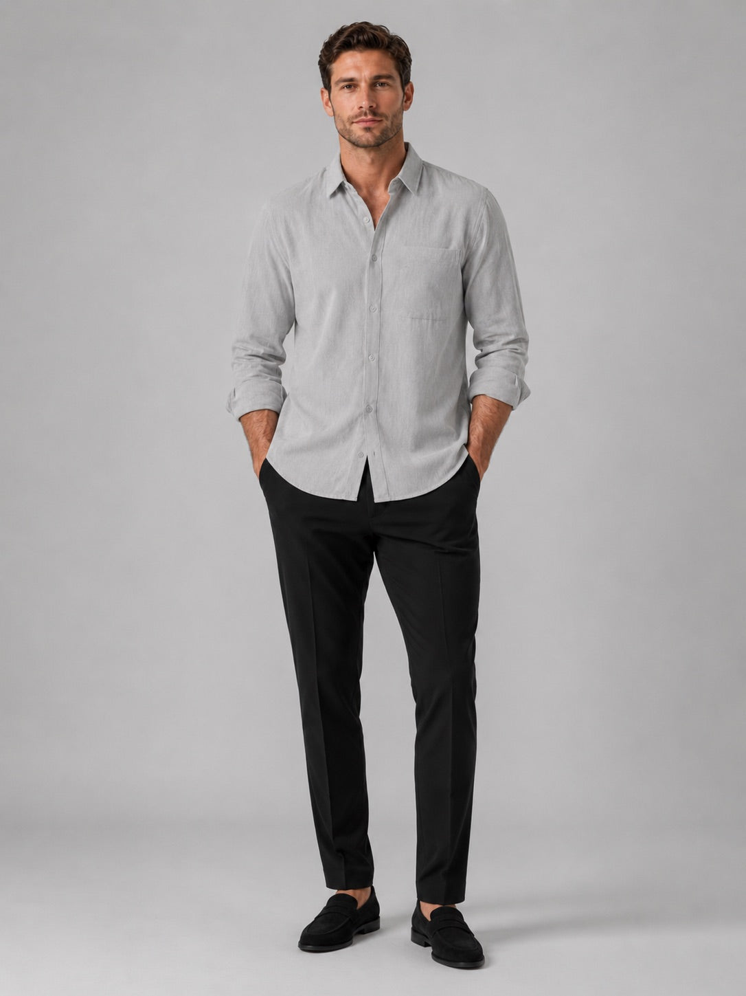 Men’s Button-Down Long Sleeve Shirt Solid Colour Summer Casual Top for Vacation and Everyday Wear