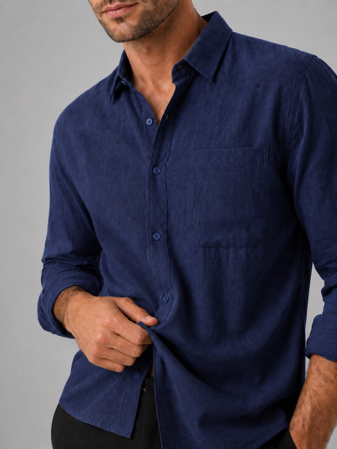 Men’s Button-Down Long Sleeve Shirt Solid Colour Summer Casual Top for Vacation and Everyday Wear