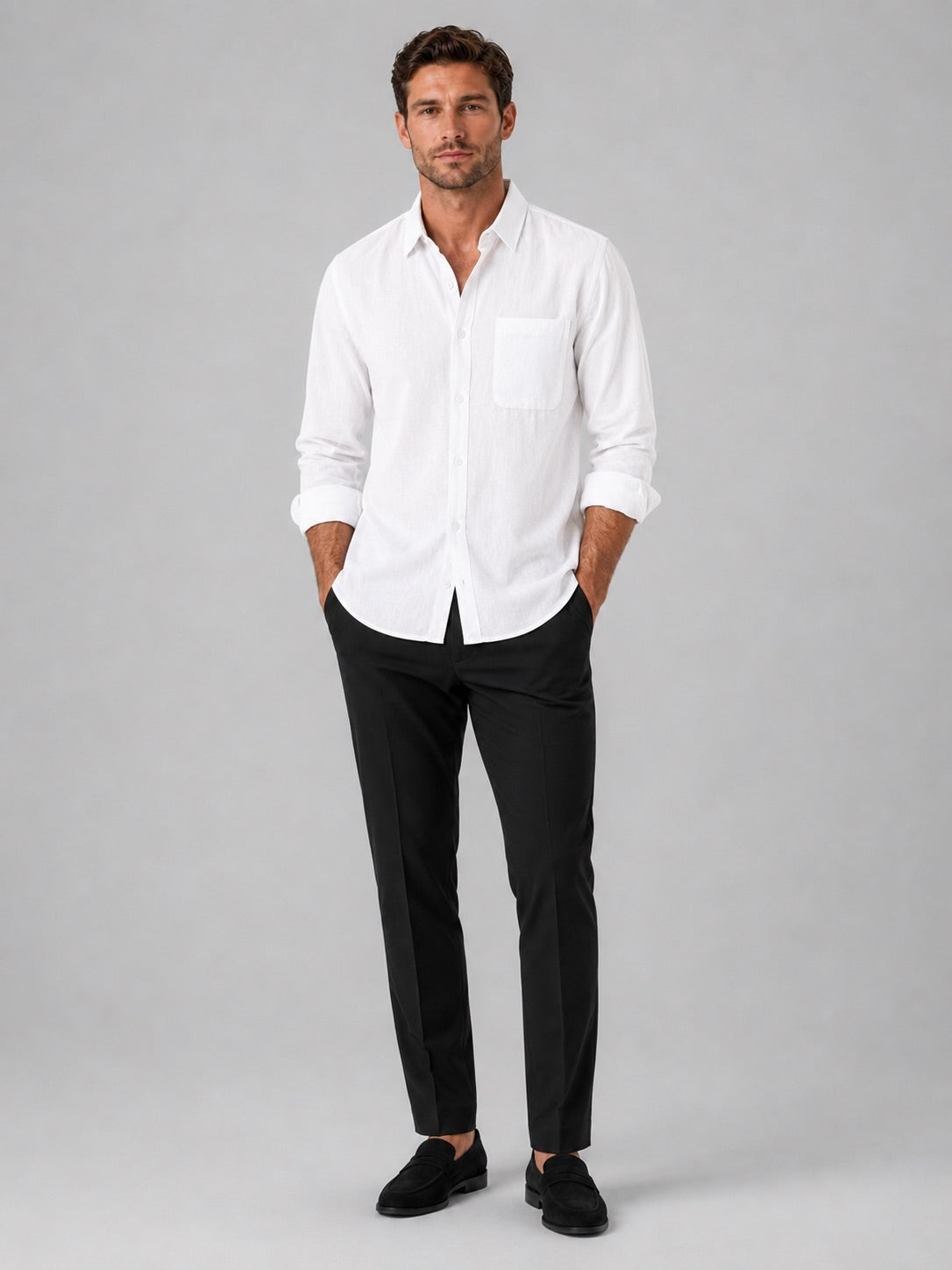 Men’s Button-Down Long Sleeve Shirt Solid Colour Summer Casual Top for Vacation and Everyday Wear
