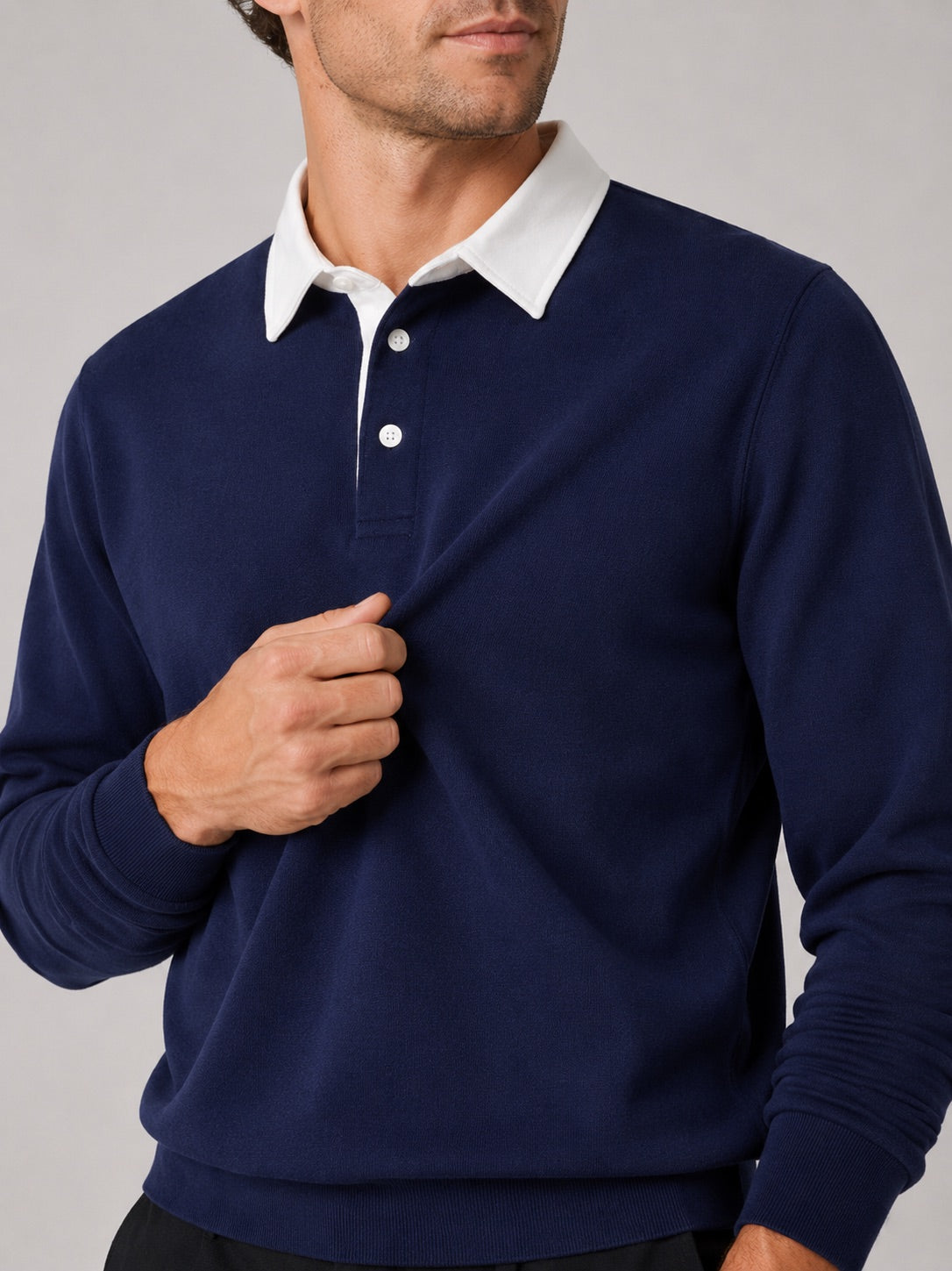 Men’s Rugby Polo Long Sleeve Loose Fit Knit Autumn Casual Rugby Shirt for Everyday and Business Casual Wear