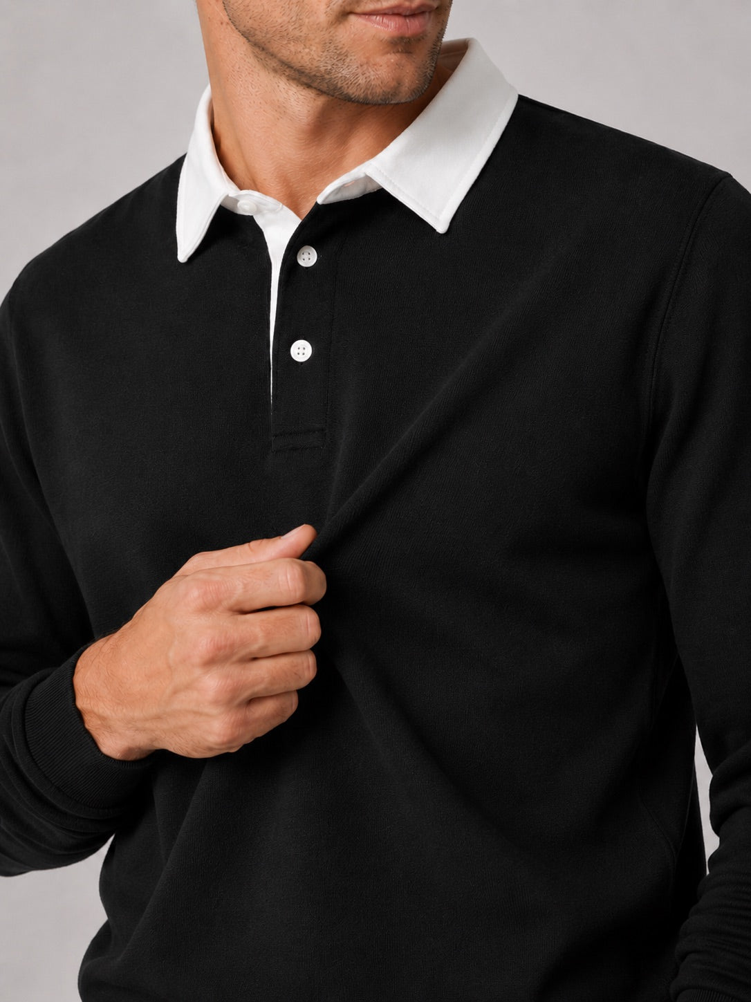 Men’s Rugby Polo Long Sleeve Loose Fit Knit Autumn Casual Rugby Shirt for Everyday and Business Casual Wear