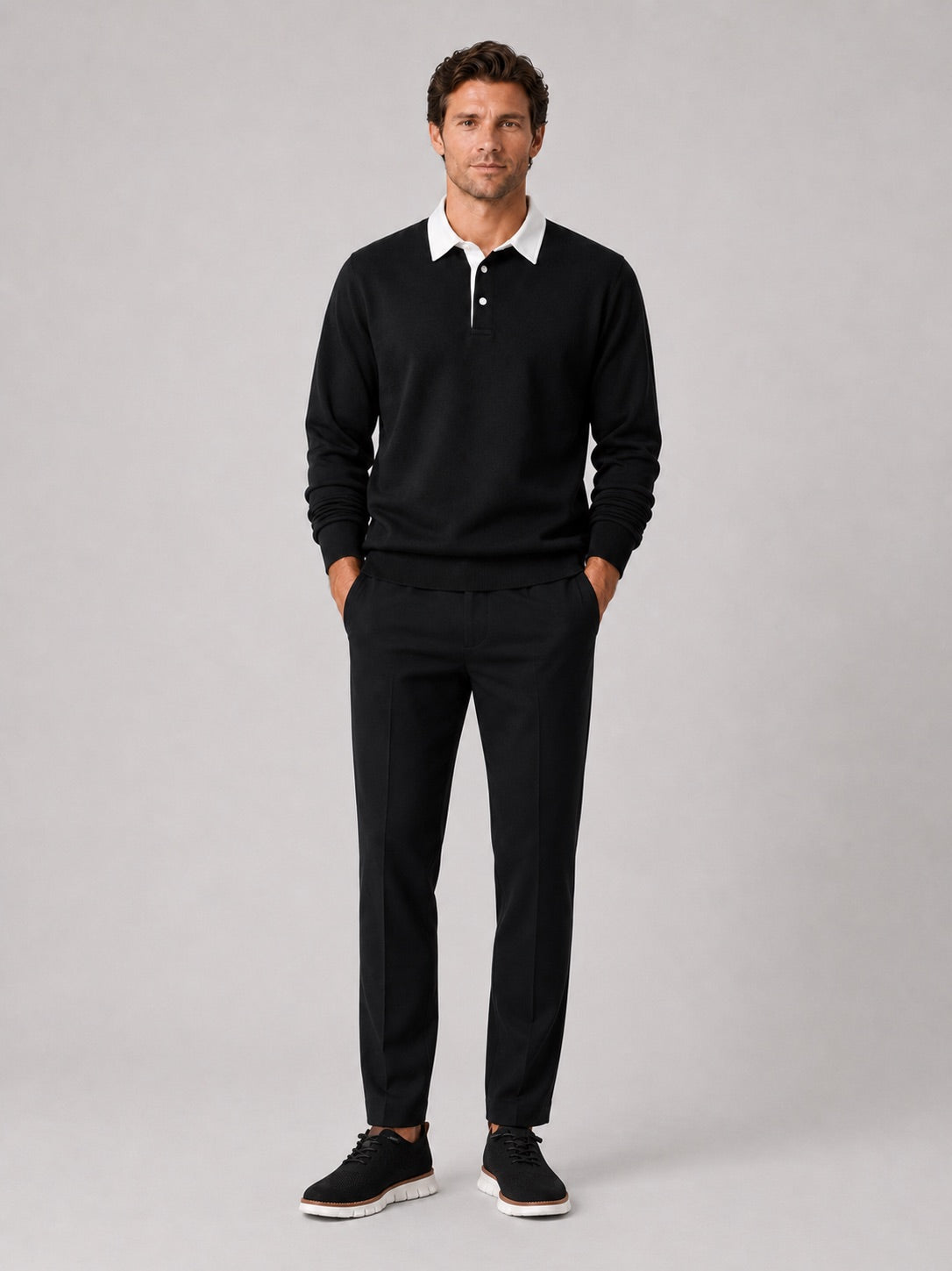Men’s Rugby Polo Long Sleeve Loose Fit Knit Autumn Casual Rugby Shirt for Everyday and Business Casual Wear