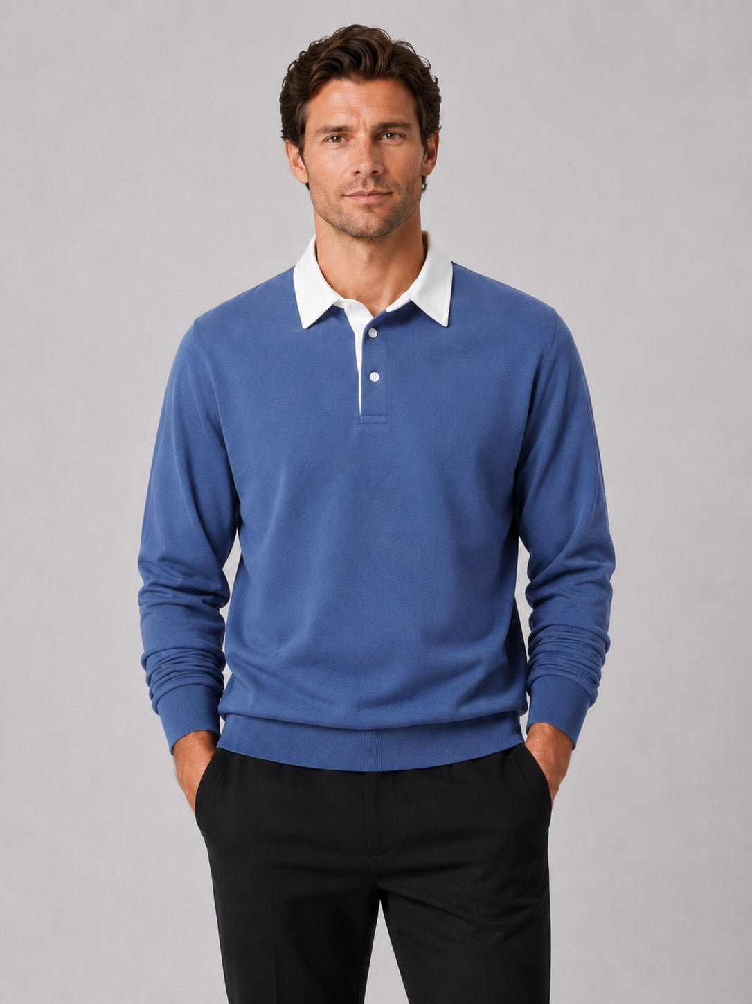 Men’s Rugby Polo Long Sleeve Loose Fit Knit Autumn Casual Rugby Shirt for Everyday and Business Casual Wear