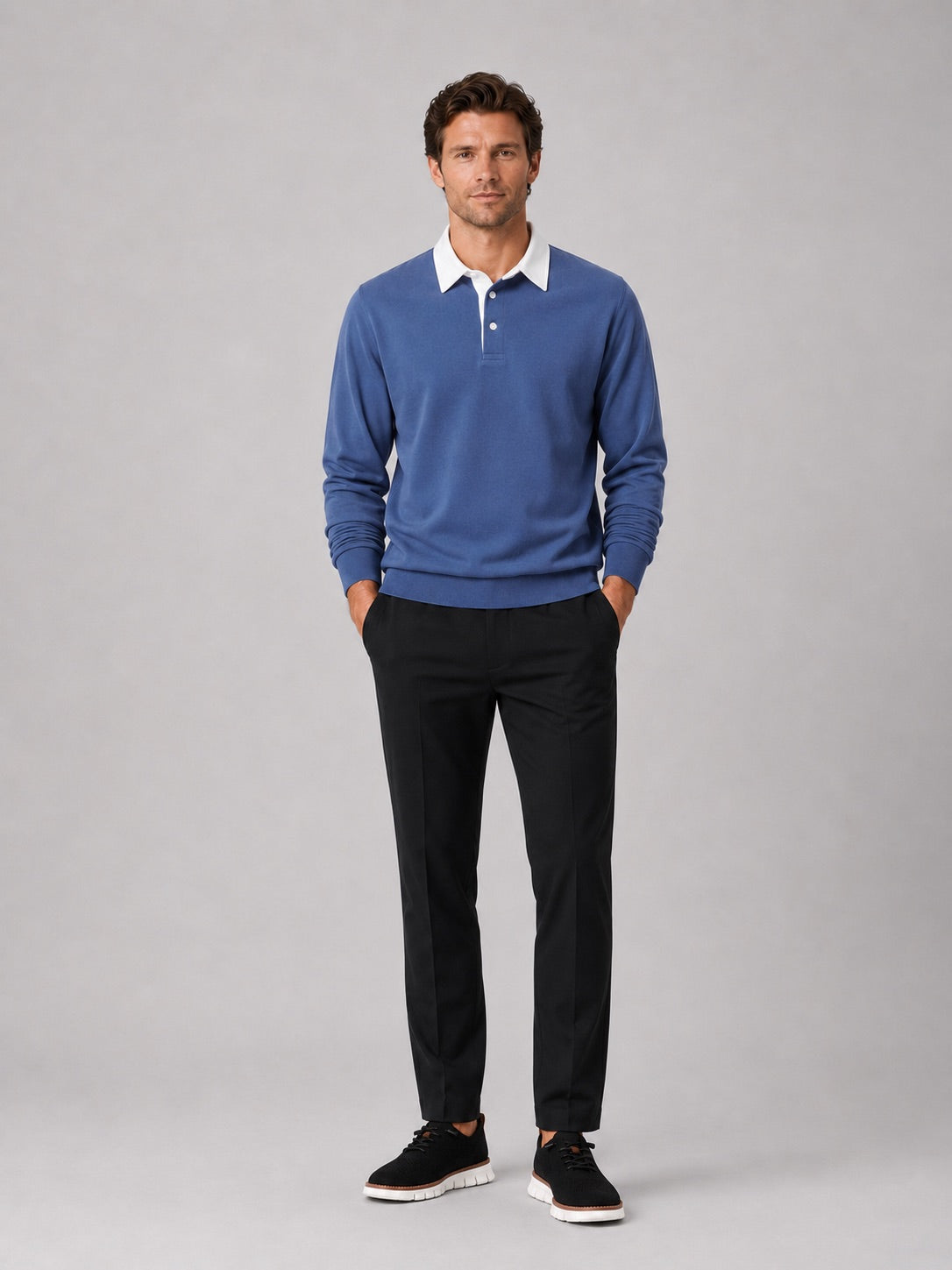 Men’s Rugby Polo Long Sleeve Loose Fit Knit Autumn Casual Rugby Shirt for Everyday and Business Casual Wear