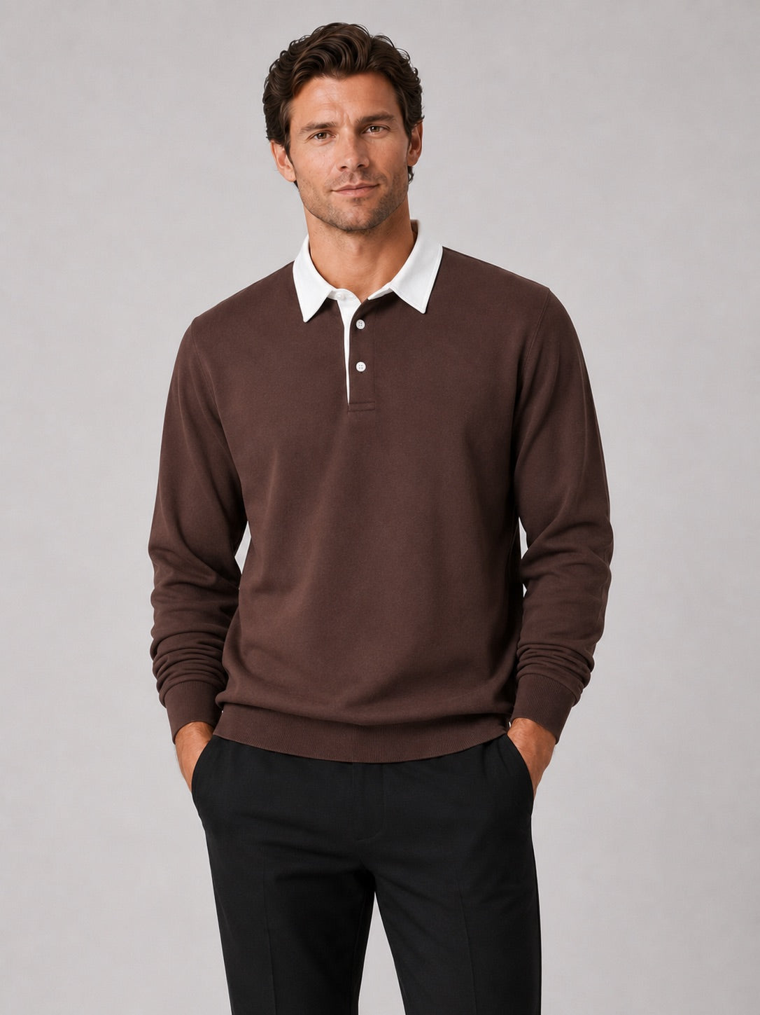 Men’s Rugby Polo Long Sleeve Loose Fit Knit Autumn Casual Rugby Shirt for Everyday and Business Casual Wear