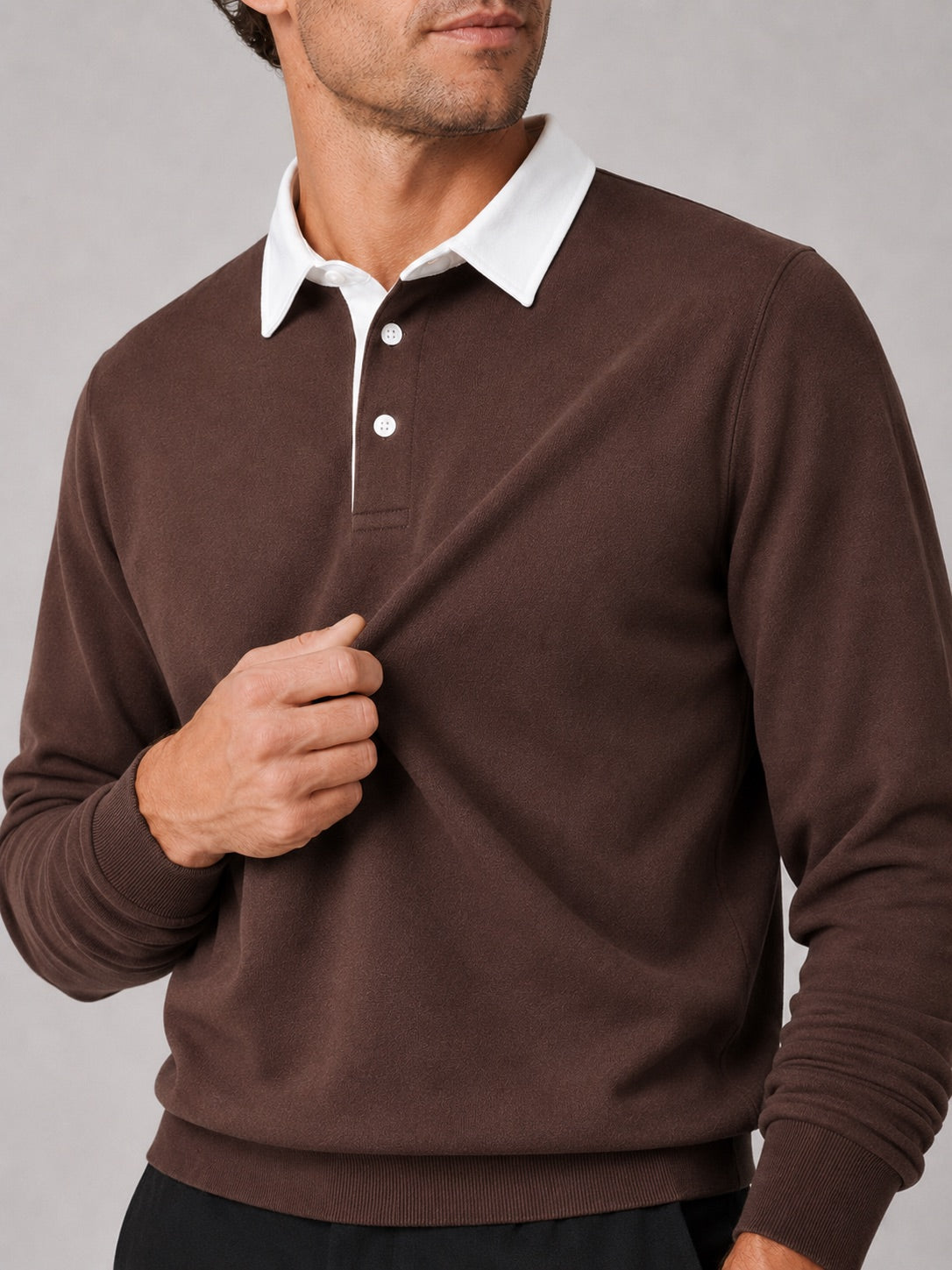 Men’s Rugby Polo Long Sleeve Loose Fit Knit Autumn Casual Rugby Shirt for Everyday and Business Casual Wear