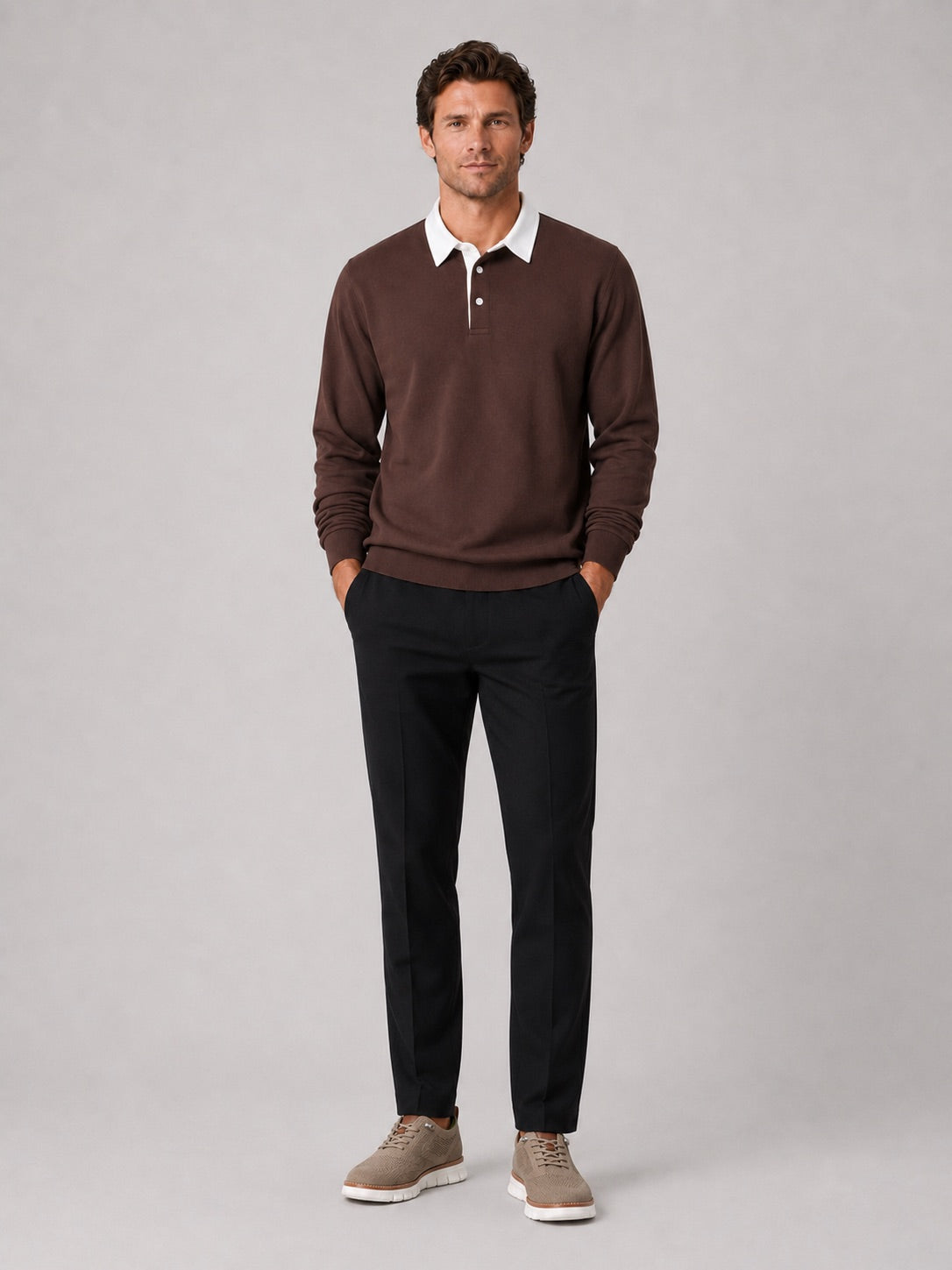 Men’s Rugby Polo Long Sleeve Loose Fit Knit Autumn Casual Rugby Shirt for Everyday and Business Casual Wear