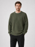 Men’s Crewneck Jumper Loose Fit Solid Colour Autumn Pullover for Business Casual and Everyday Wear
