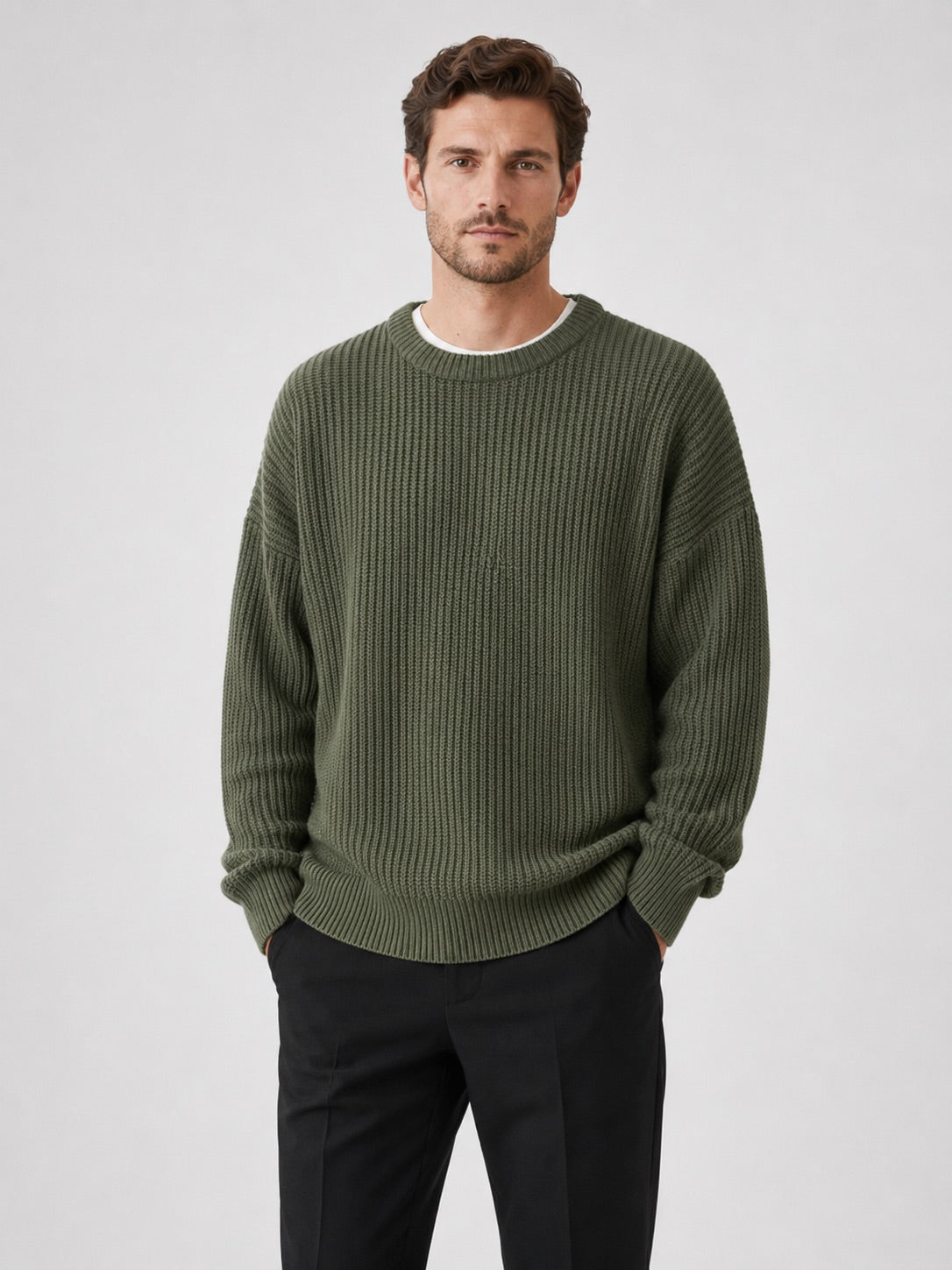 Men’s Crewneck Jumper Loose Fit Solid Colour Autumn Pullover for Business Casual and Everyday Wear