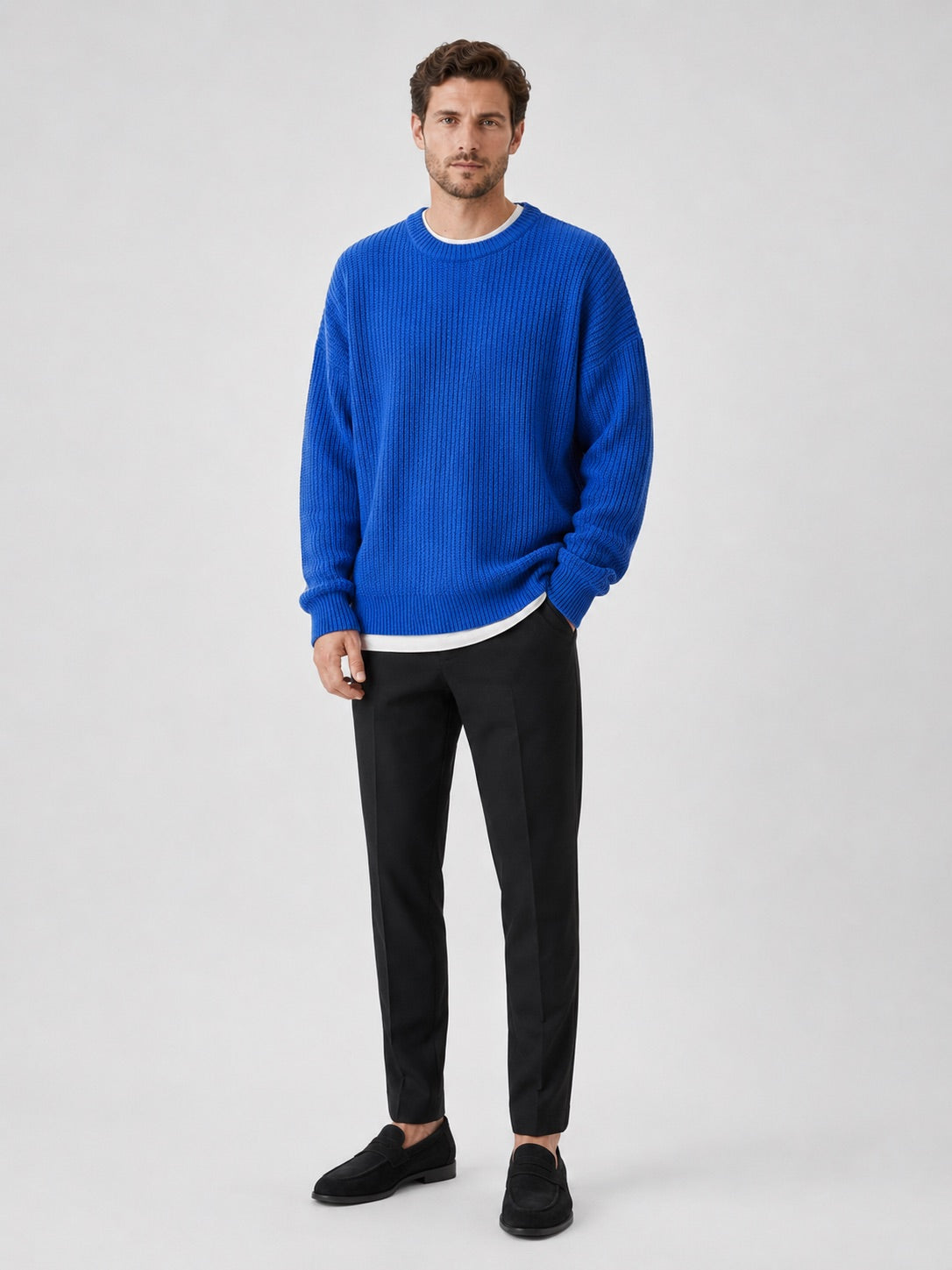 Men’s Crewneck Jumper Loose Fit Solid Colour Autumn Pullover for Business Casual and Everyday Wear