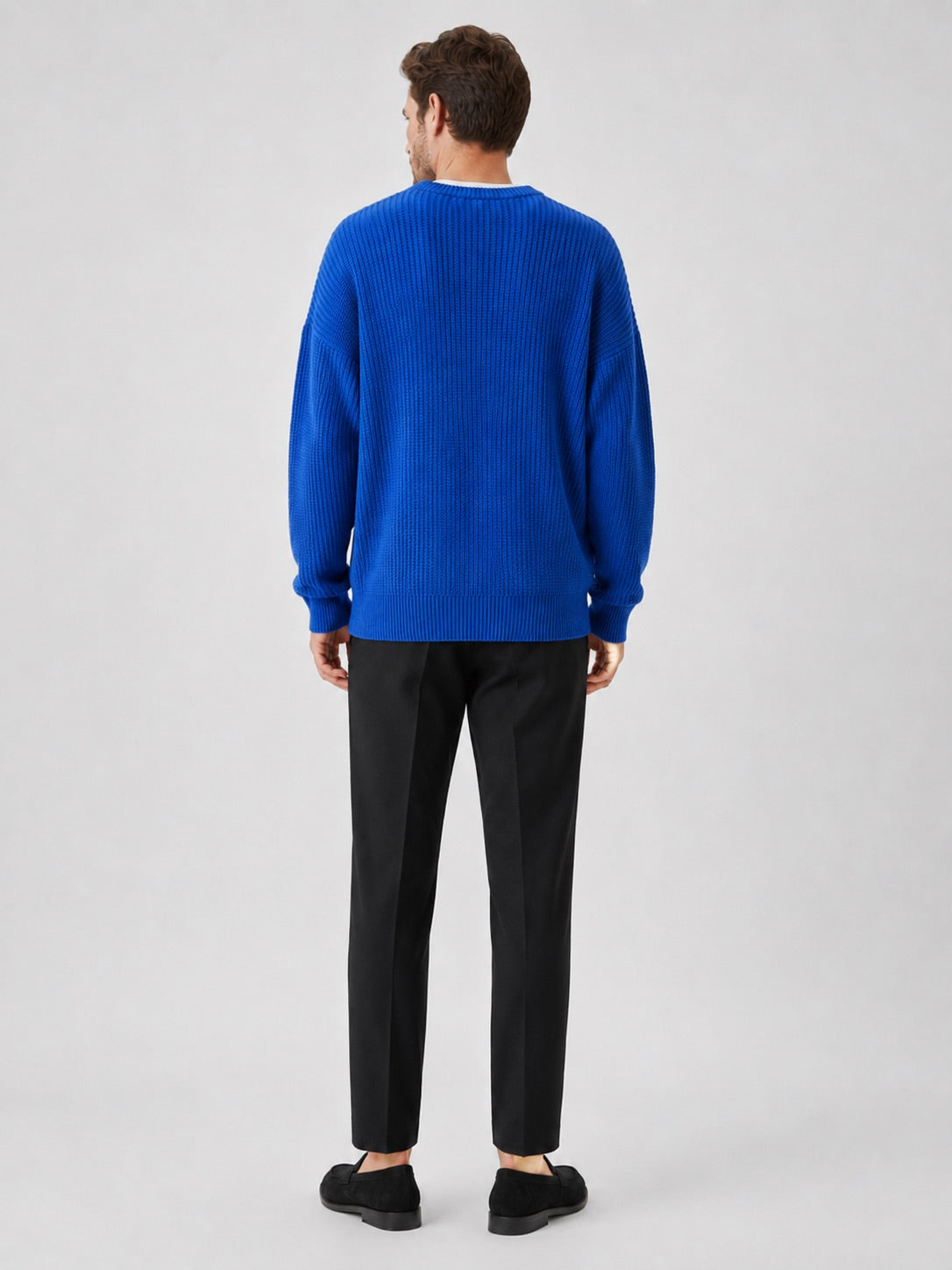 Men’s Crewneck Jumper Loose Fit Solid Colour Autumn Pullover for Business Casual and Everyday Wear