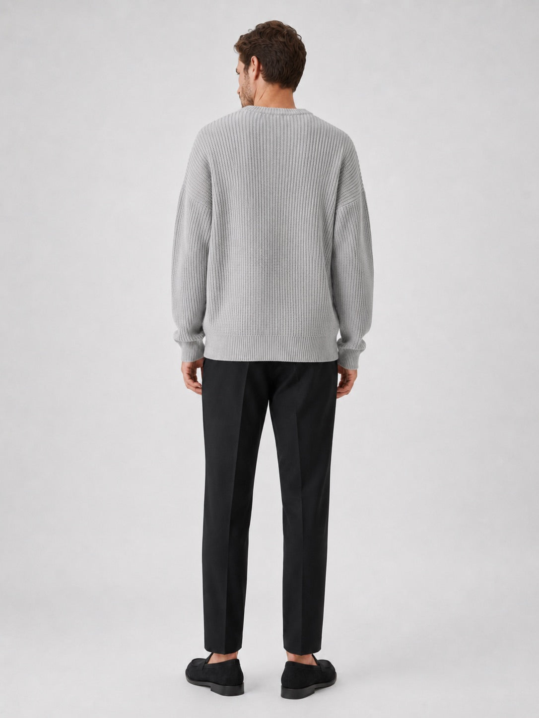 Men’s Crewneck Jumper Loose Fit Solid Colour Autumn Pullover for Business Casual and Everyday Wear