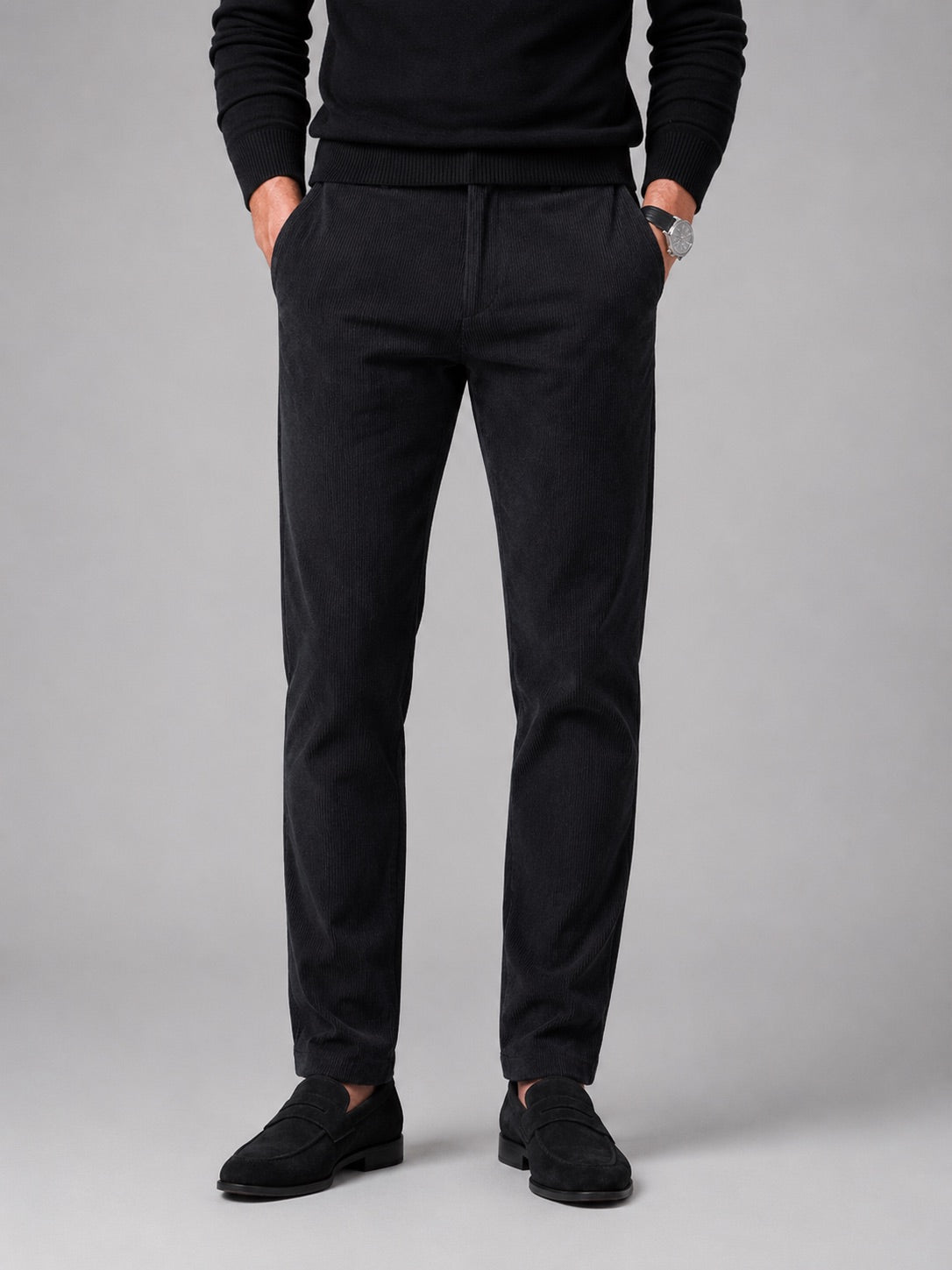 Men’s Corduroy Trousers Stretch Mid-Rise Thick Autumn Winter Casual Trousers for Business Casual and Everyday Wear