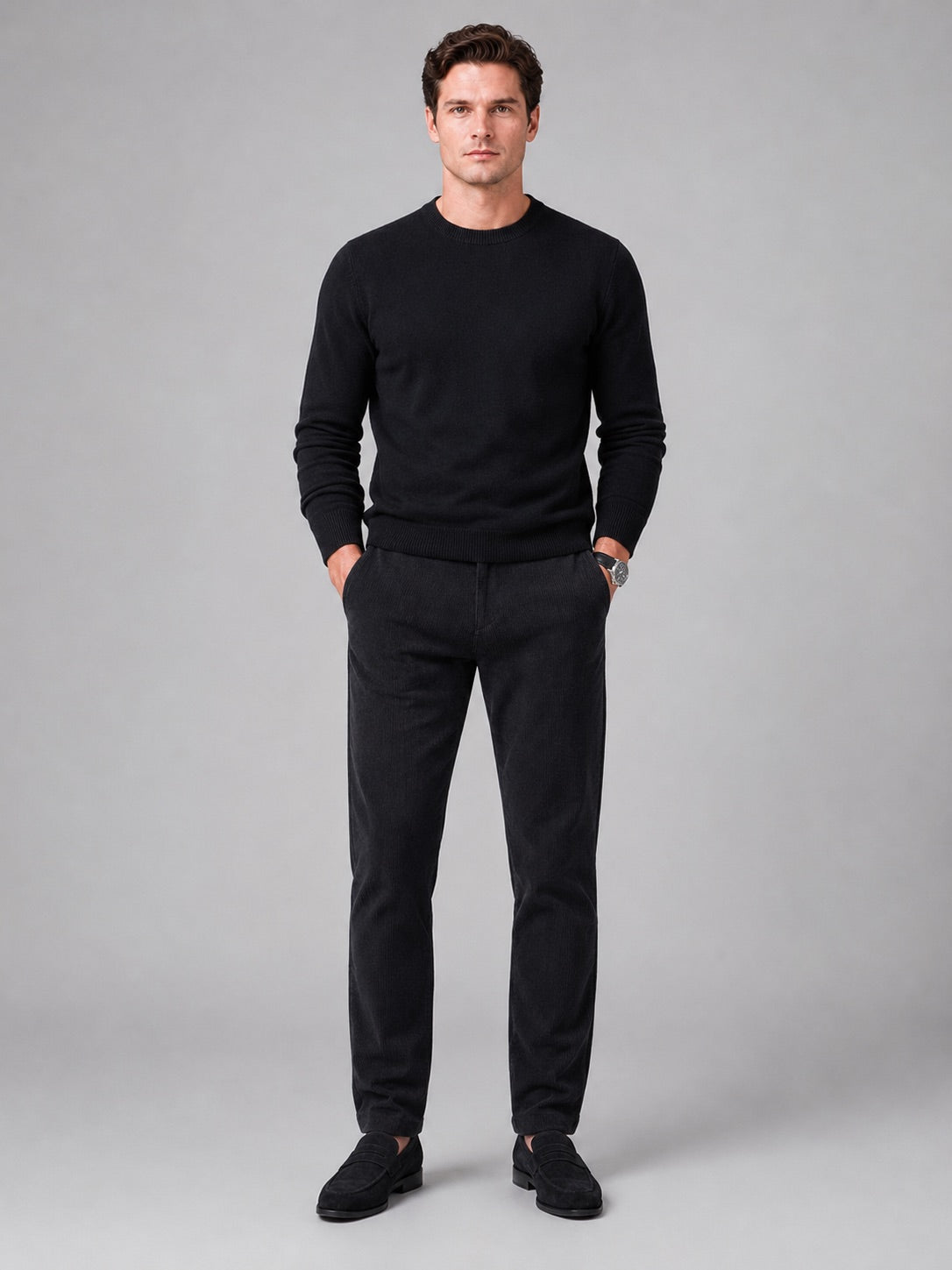 Men’s Corduroy Trousers Stretch Mid-Rise Thick Autumn Winter Casual Trousers for Business Casual and Everyday Wear