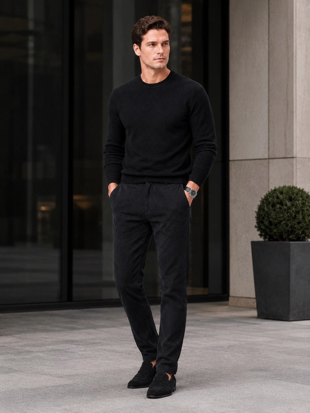 Men’s Corduroy Trousers Stretch Mid-Rise Thick Autumn Winter Casual Trousers for Business Casual and Everyday Wear