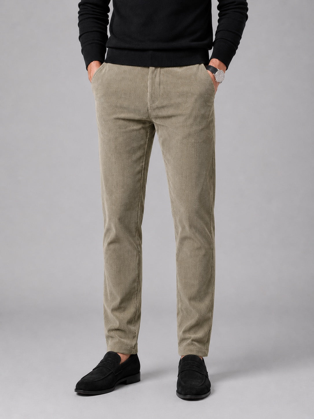 Men’s Corduroy Trousers Stretch Mid-Rise Thick Autumn Winter Casual Trousers for Business Casual and Everyday Wear