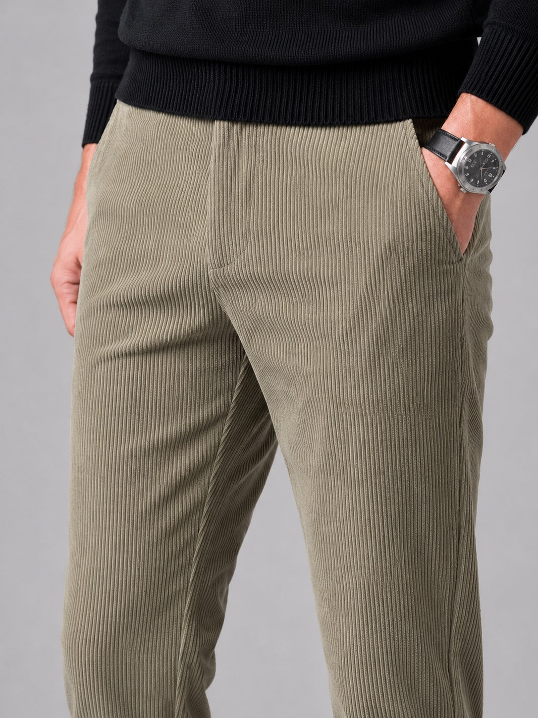 Men’s Corduroy Trousers Stretch Mid-Rise Thick Autumn Winter Casual Trousers for Business Casual and Everyday Wear