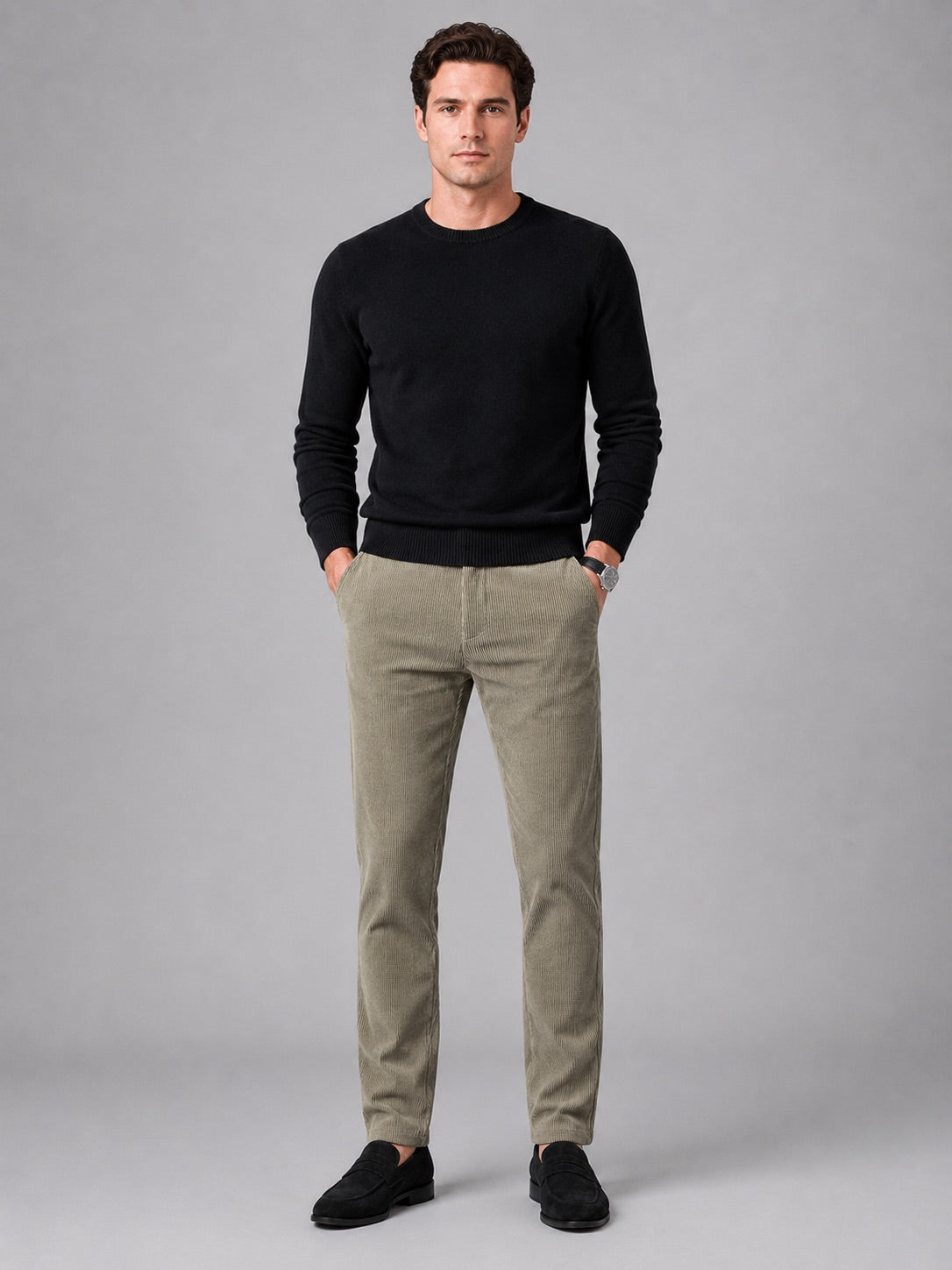 Men’s Corduroy Trousers Stretch Mid-Rise Thick Autumn Winter Casual Trousers for Business Casual and Everyday Wear