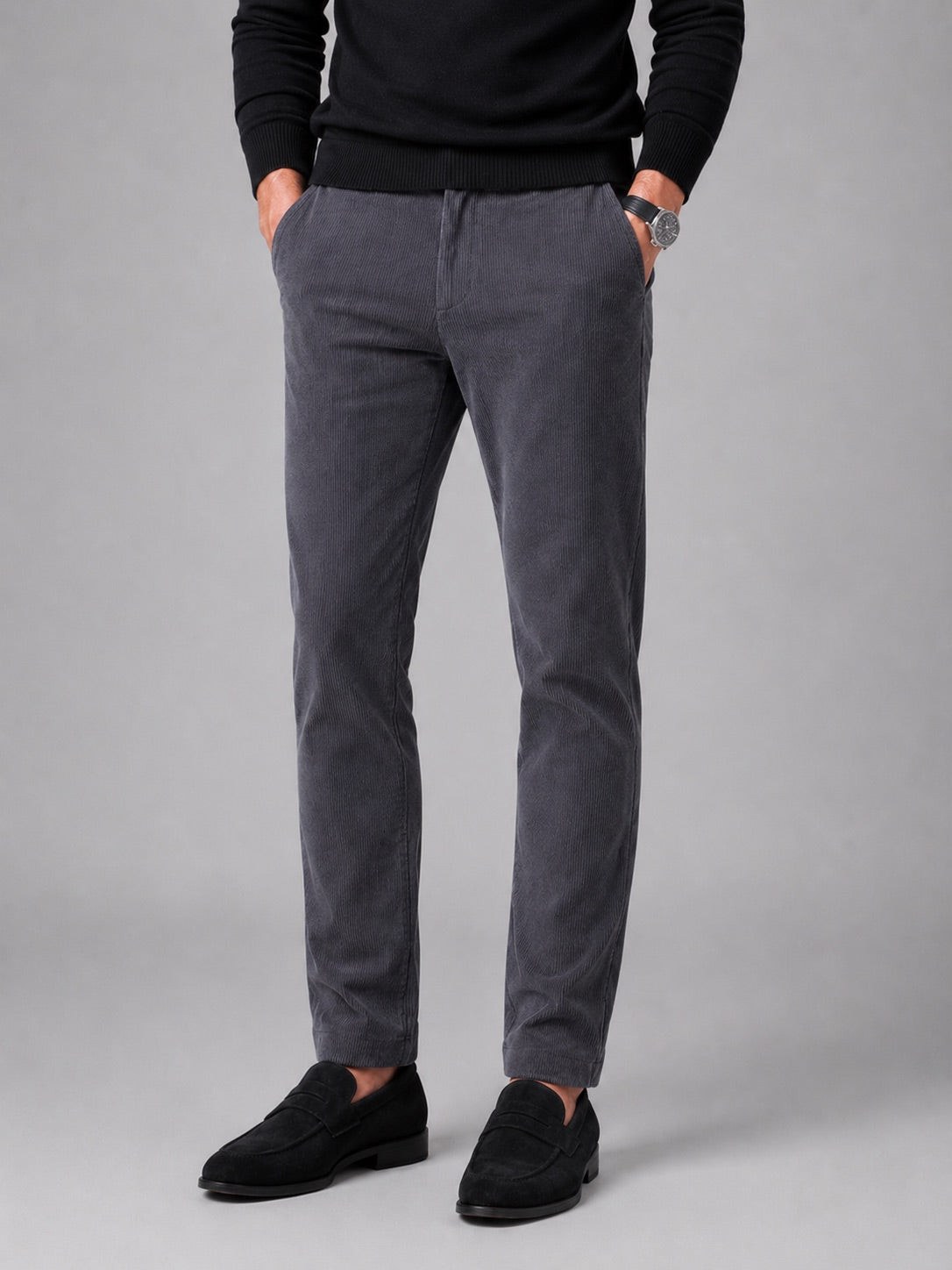 Men’s Corduroy Trousers Stretch Mid-Rise Thick Autumn Winter Casual Trousers for Business Casual and Everyday Wear